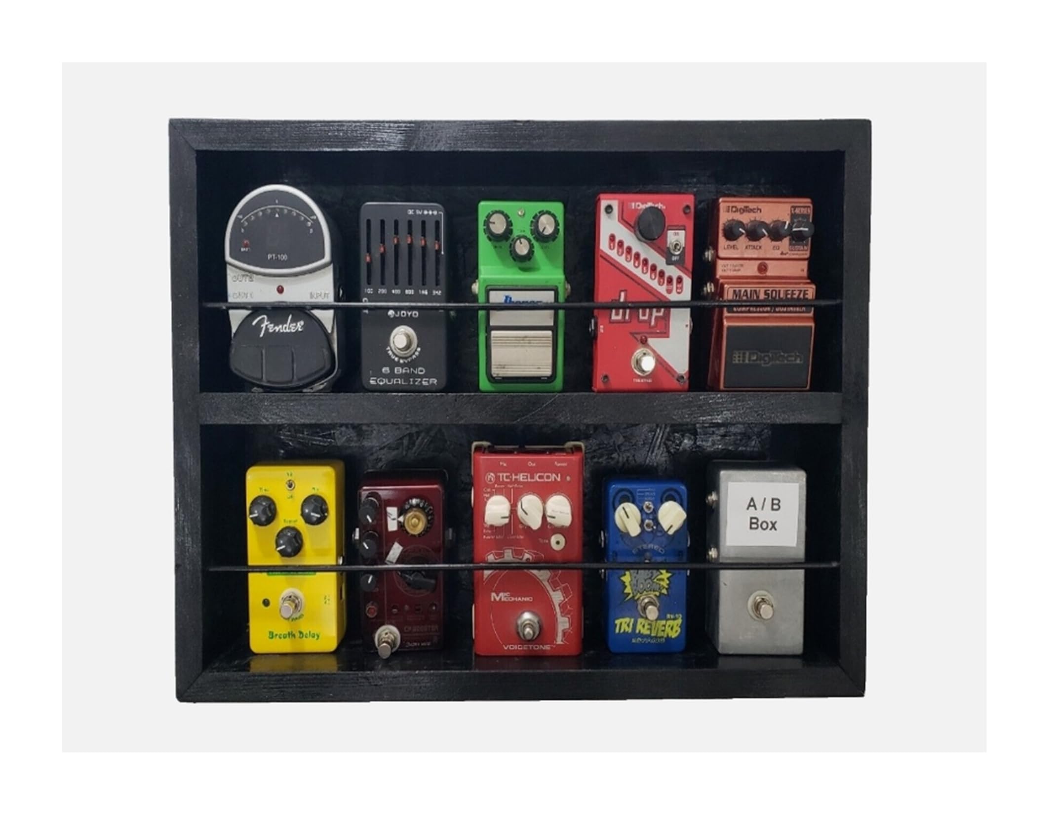 Wall Mount Guitar Pedal Display Case - Holds 10 Standard Size Effects Pedals - Wall or Shelf Storage Organizer for Guitar Pedals - Perfect for Home Studios & Stage Performances - Black