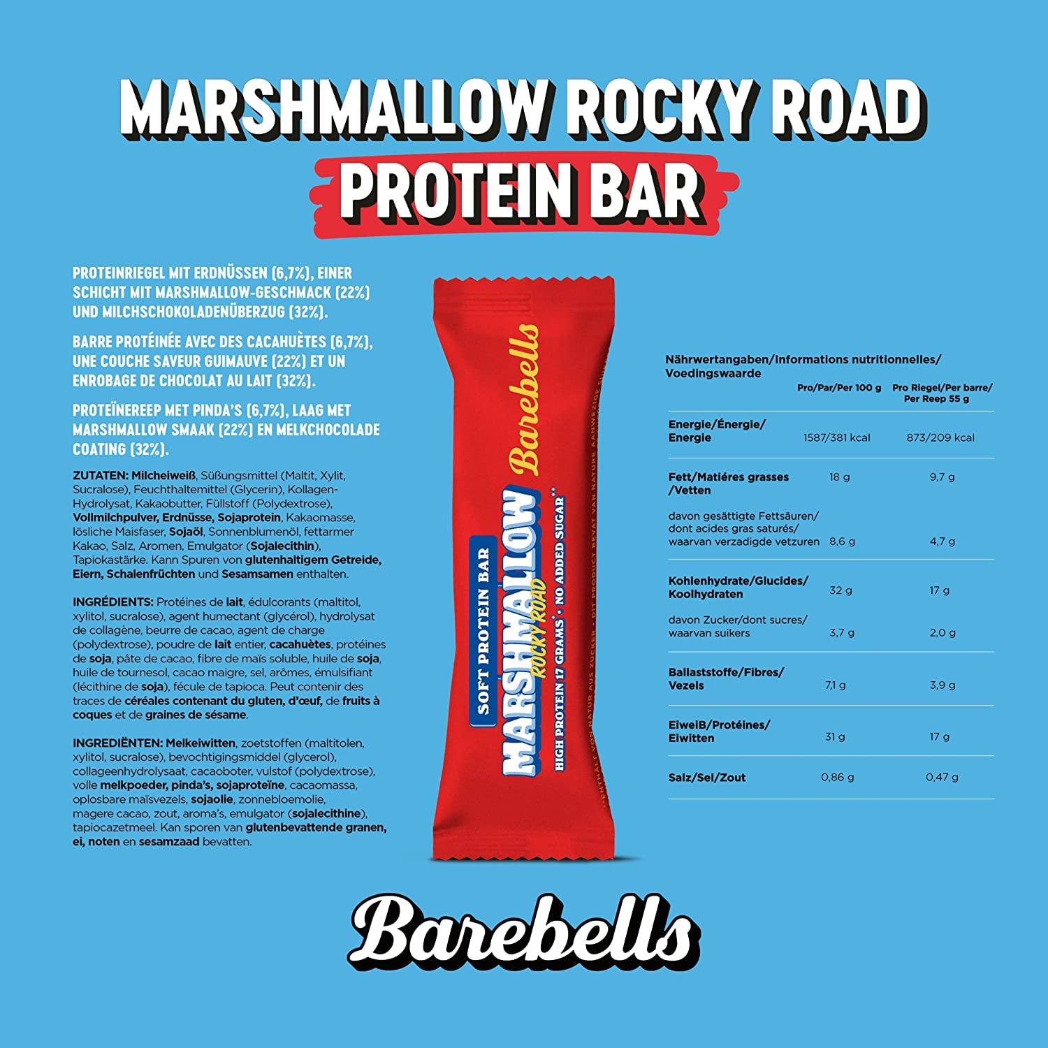 Barebells High Protein Soft Bar - 12 Pack (55g Each) | Low Sugar, Gluten Free Snack for Workout Recovery, Weight Loss & On-the-Go Energy