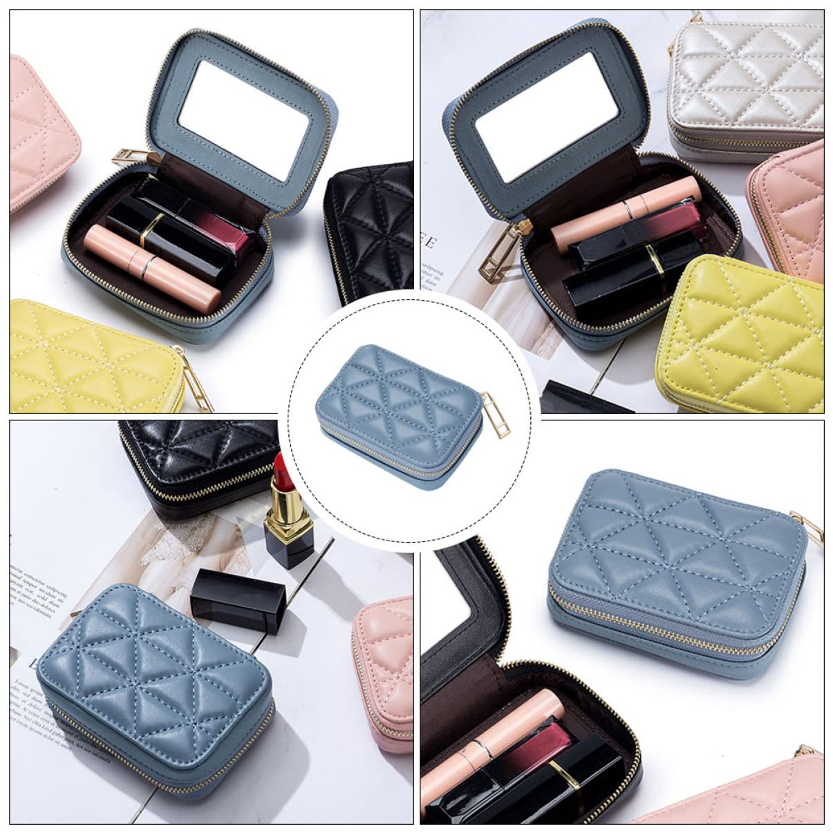 FRCOLOR PU Leather Lipstick Case with Mirror - Travel Makeup Bag & Lip Gloss Organizer for Purse | Perfect for On-the-Go Touch Ups & Cosmetic Storage