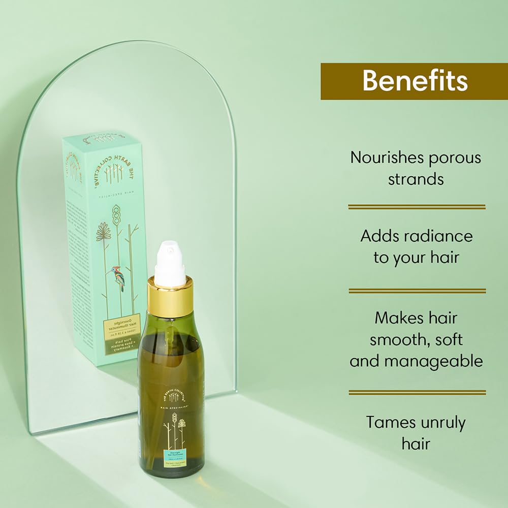 THE EARTH COLLECTIVE Overnight Hair Serum Illuminator - 100ml Natural Hair Treatment for Shiny, Smooth & Manageable Hair - Sulfate & Paraben Free - Perfect for Dry, Damaged Hair & Nighttime Hair Care Routine