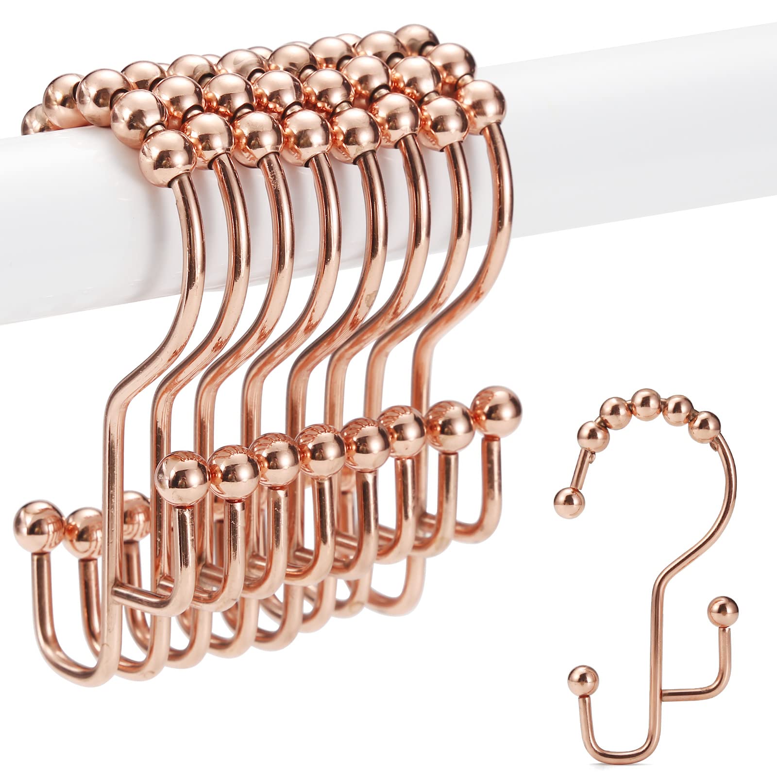 SUTINE 12-Pack Rose Gold Shower Curtain Rings - Rust-Resistant Stainless Steel Hooks with Smooth Sliding Design for Double Shower Curtains & Liners | Perfect for Bathroom, Hotel, and Dorm Decor