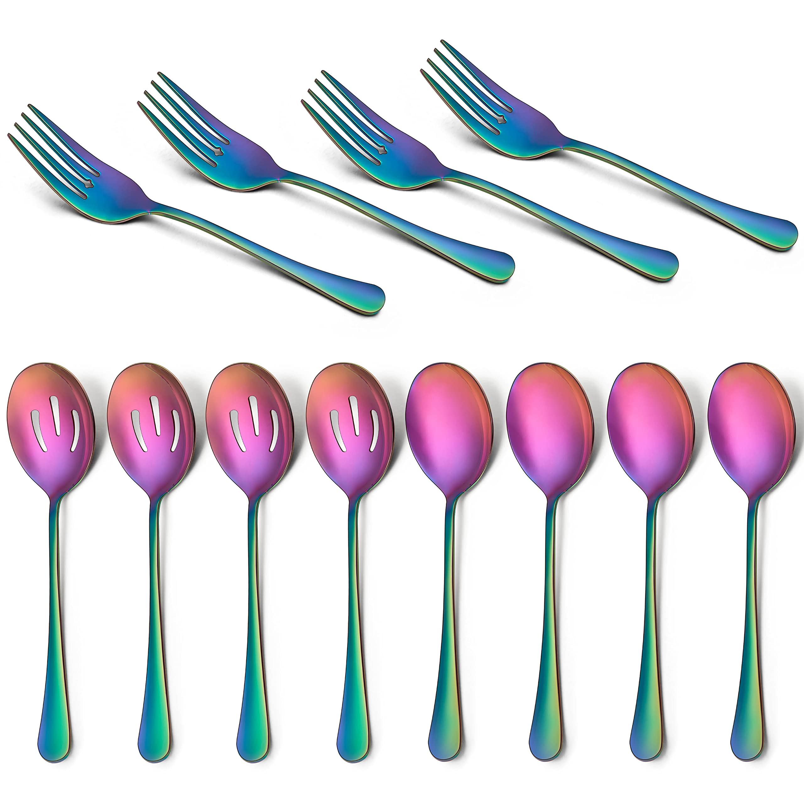 Homikit 12-Piece Stainless Steel Rainbow Serving Spoon & Fork Set - Large Colorful Buffet Utensils for Catering, Banquets, Restaurants & Dinner Parties - Mirror Polish, Dishwasher Safe - Perfect for Hosting, Events & Home Entertaining
