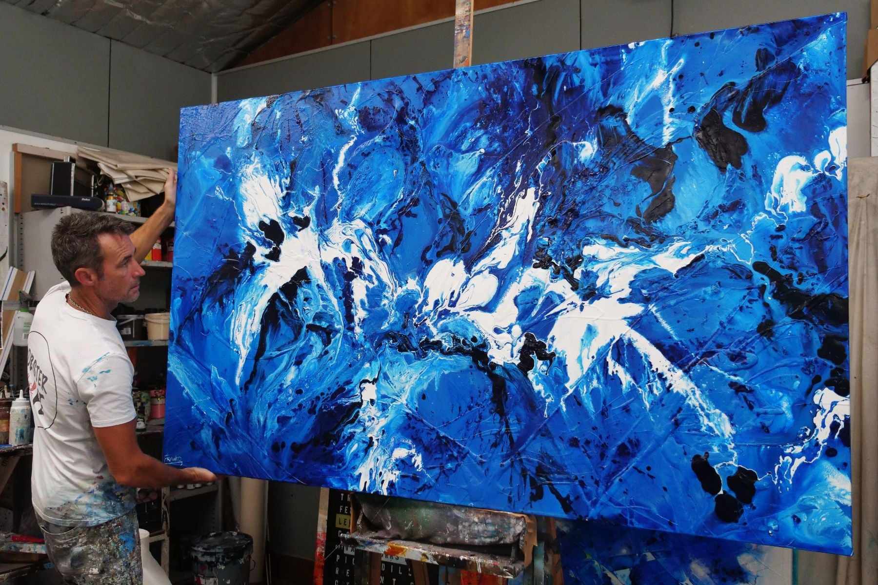 Indigo Waters 200cm x 120cm Blue White Textured Abstract Canvas Art - Modern Wall Decor for Living Room, Bedroom & Office