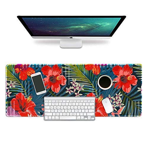 Extra Large XXL Gaming Mouse Pad 31.5x11.8 Inches - Non-Slip Rubber Base, Stitched Edges, Ergonomic Design - Marble & Floral Patterns (Red/Colorful) for PC, Laptop, Office & Home Gaming Setup