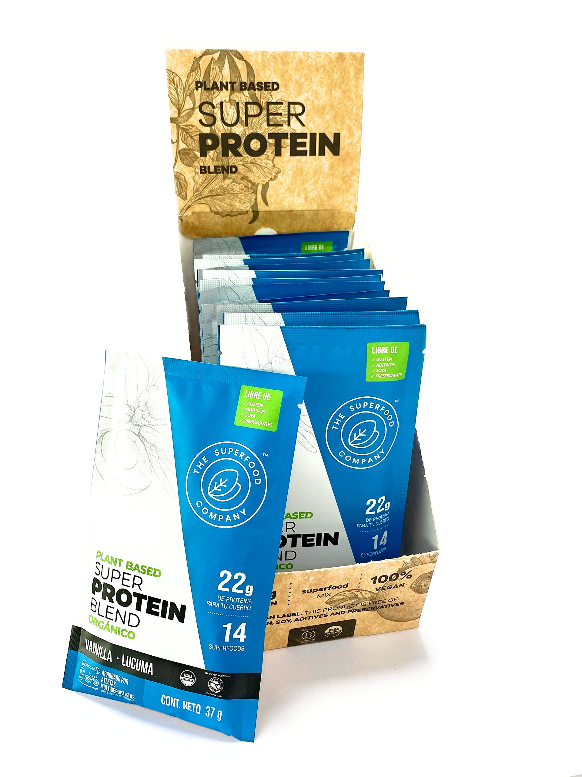 Organic Super Protein Blend by The Superfood Co. | 22g Plant-Based Protein, Vegan, Non-GMO, Gluten & Dairy Free | Vanilla Lucuma Flavor (12 Pack) - Perfect for Smoothies, Post-Workout Recovery & Healthy Meal Replacement
