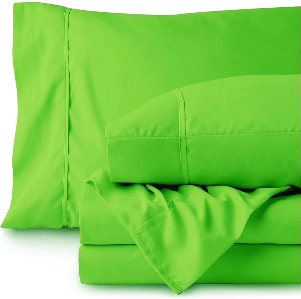 Premium 600 Thread Count Egyptian Cotton Alaska King Sheet Set - 4 Piece Parrot Green, Extra Soft & Breathable, 16