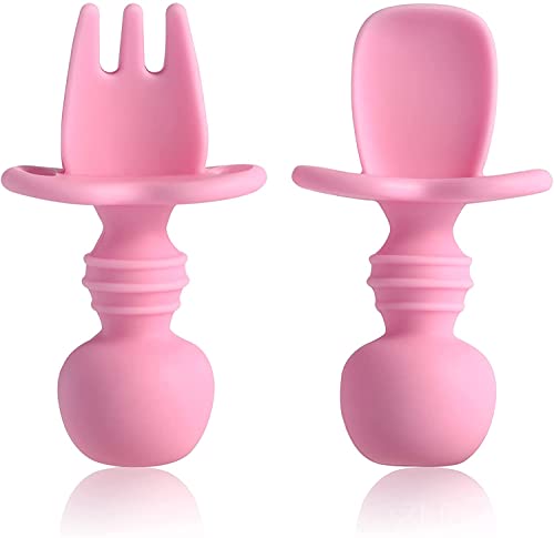Mia Li Toddler Utensils Set - BPA-Free Silicone Baby Spoon & Fork for Self Feeding Training - 100% Food Grade Safe Utensils for Kids - Perfect for Baby-Led Weaning, Daycare & Travel Use
