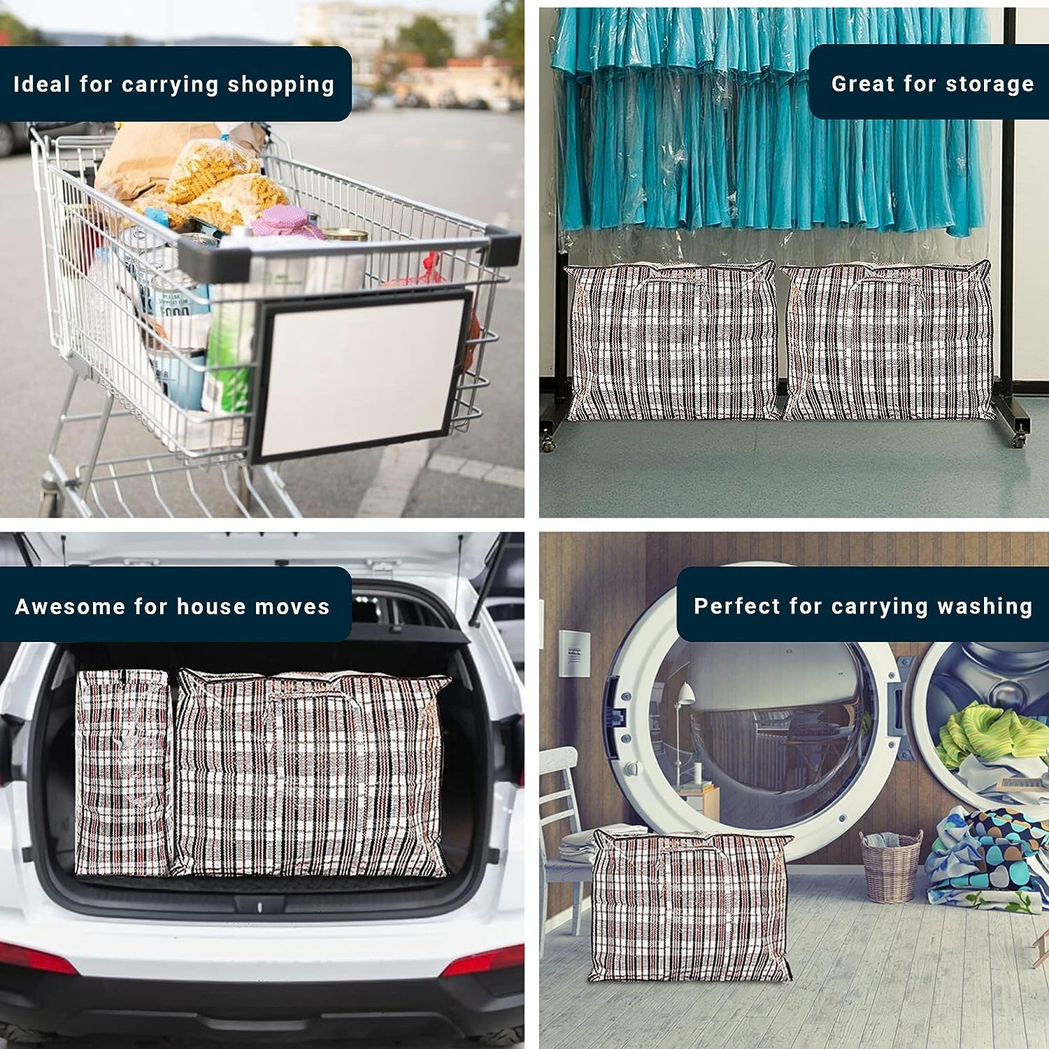 Extra Large Heavy Duty Waterproof Laundry Storage Bags with Zipper (5-Pack) - Multi-Colored Organizer for Travel, Camping & Home Use