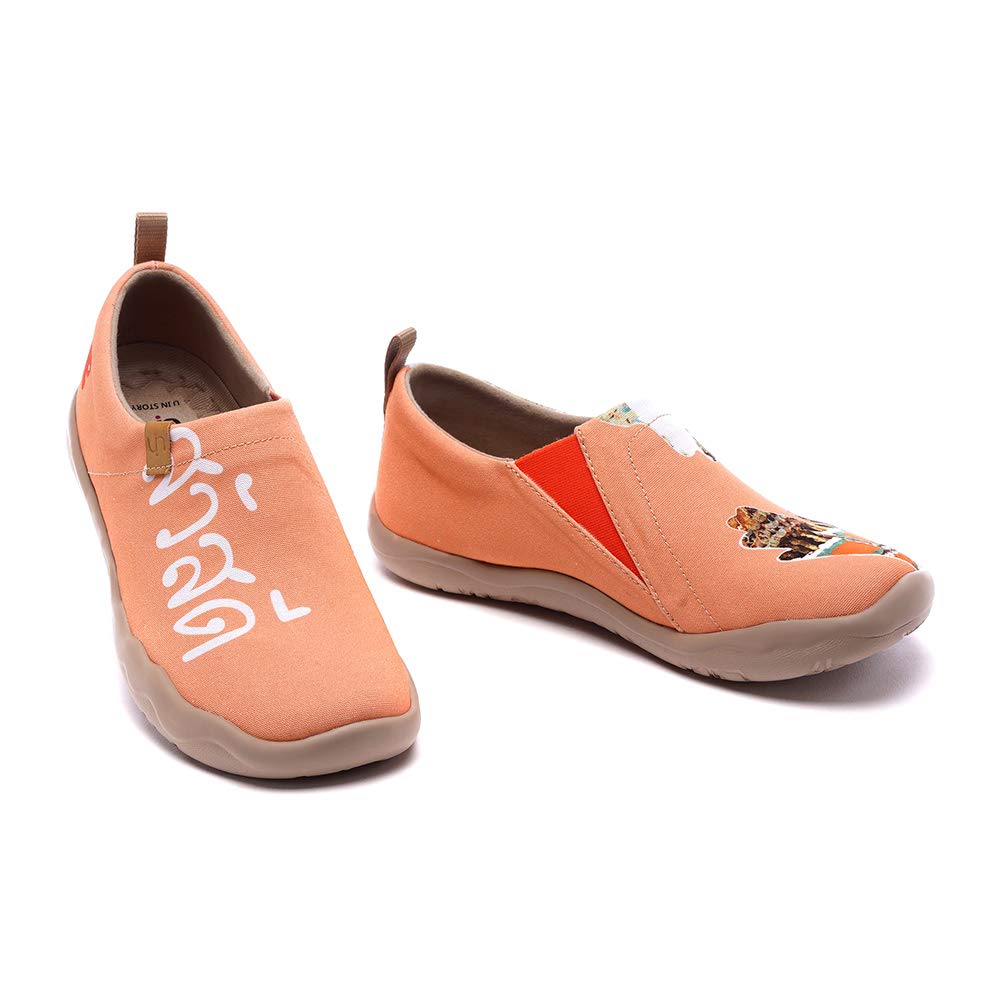 UIN Women's Slip On Canvas Sneakers - Lightweight Casual Walking Shoes with Thailand Greeting Art Design (Sawadee) - Perfect for Travel, Beach & Everyday Wear - Size 36