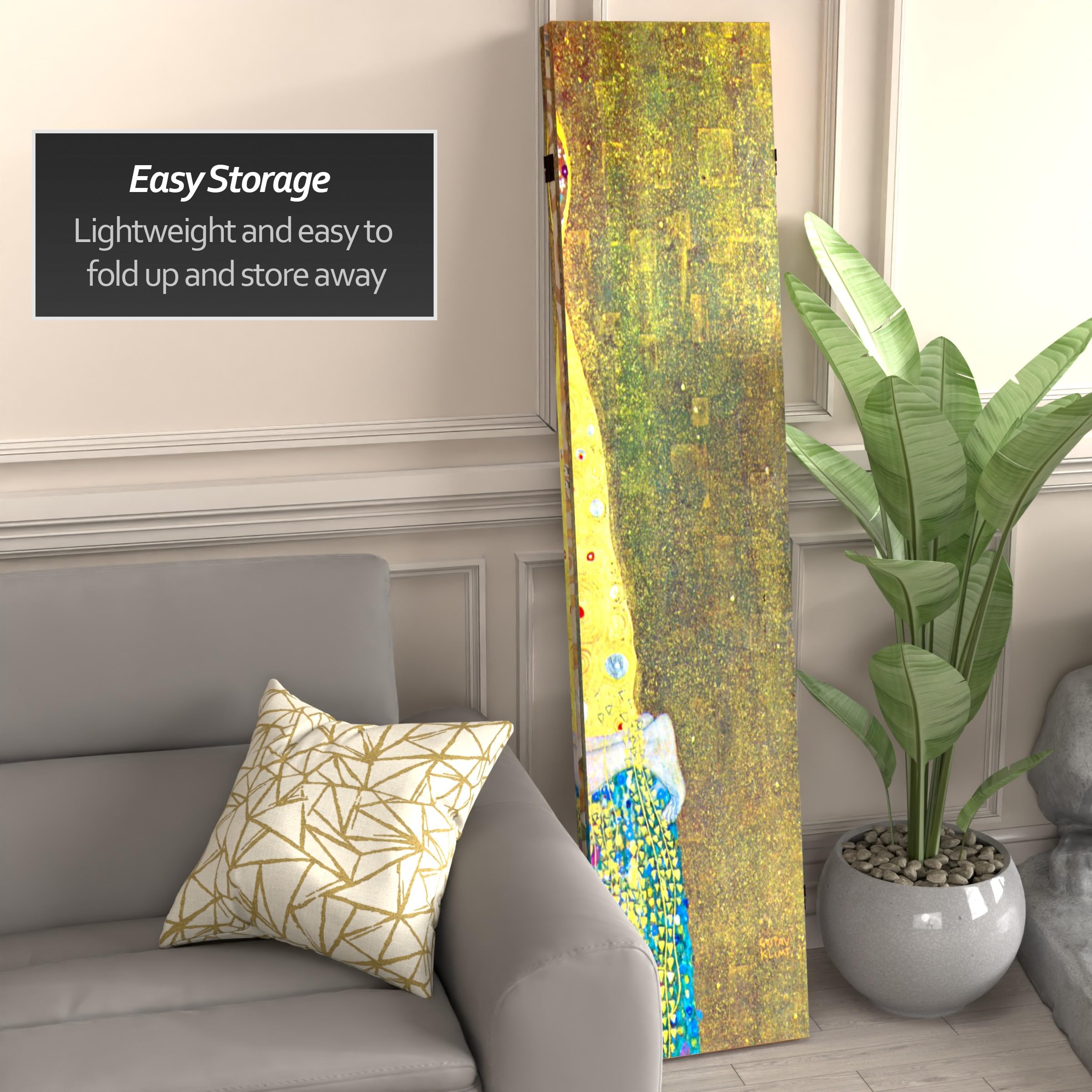 6 ft. Tall Double-Sided Klimt's The Kiss & Tree of Life Red Lantern Room Divider - 71 Inch Height, 3-Panel Wide - Perfect for Home Decor, Office Partition & Asian-Themed Events