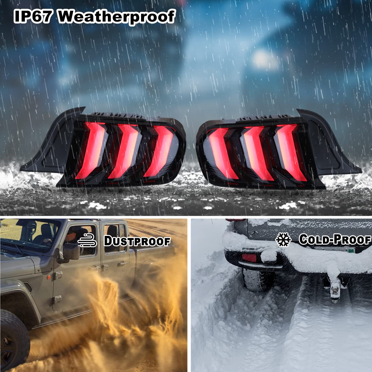 ROXX LED Tail Lights Assembly for 2015-2020 Ford Mustang - Smoked Lens Sequential Turn Signal Lights Pair (Driver & Passenger Side) | Waterproof Full LED Design | Perfect for Night Driving & Car Customization