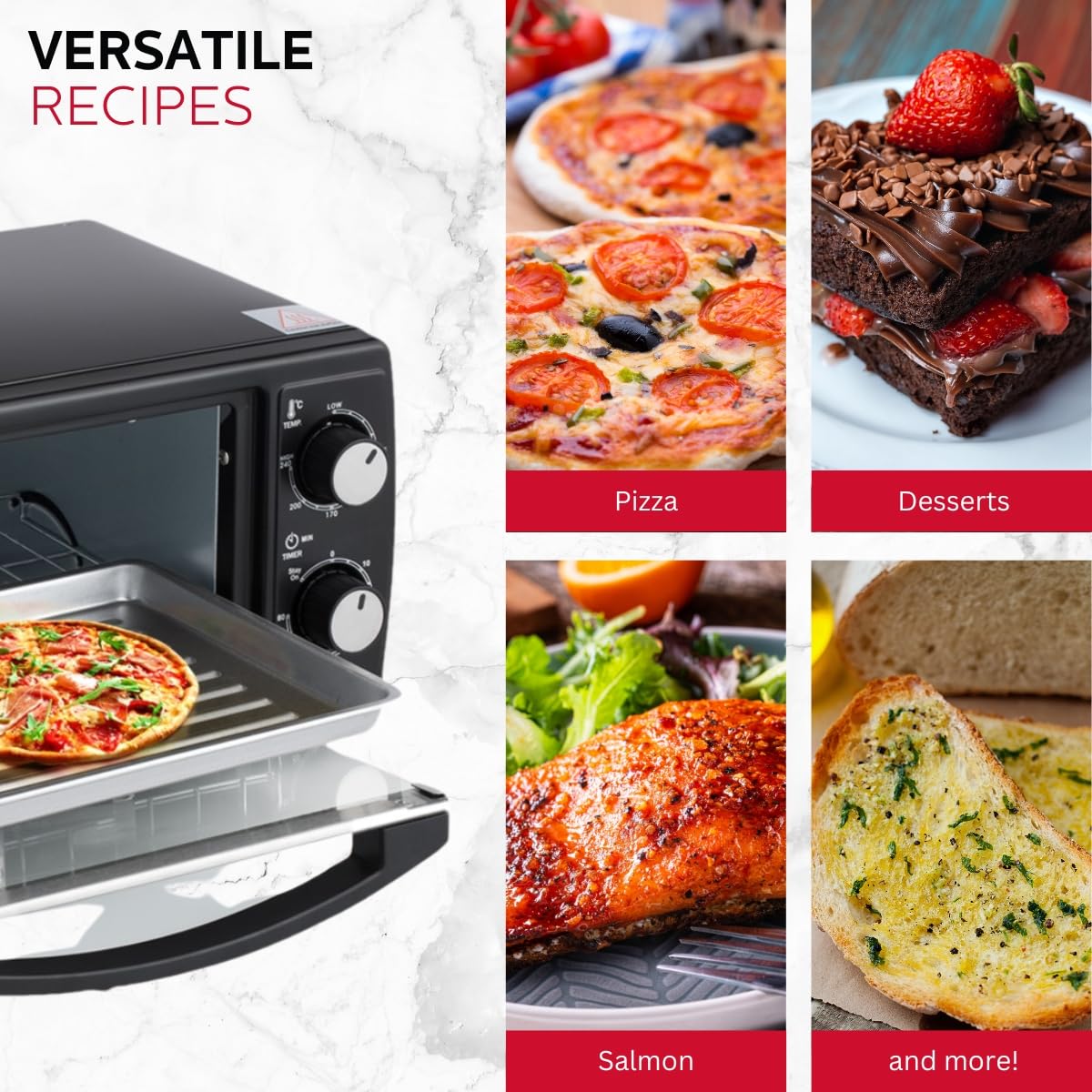 Holstein Housewares 4-Slice Toaster Oven with 60-Minute Timer, Baking Pan & Wire Rack - Compact Countertop Design for Toasting, Broiling, Baking - Perfect for Small Kitchens, Dorms, Apartments & Office Break Rooms