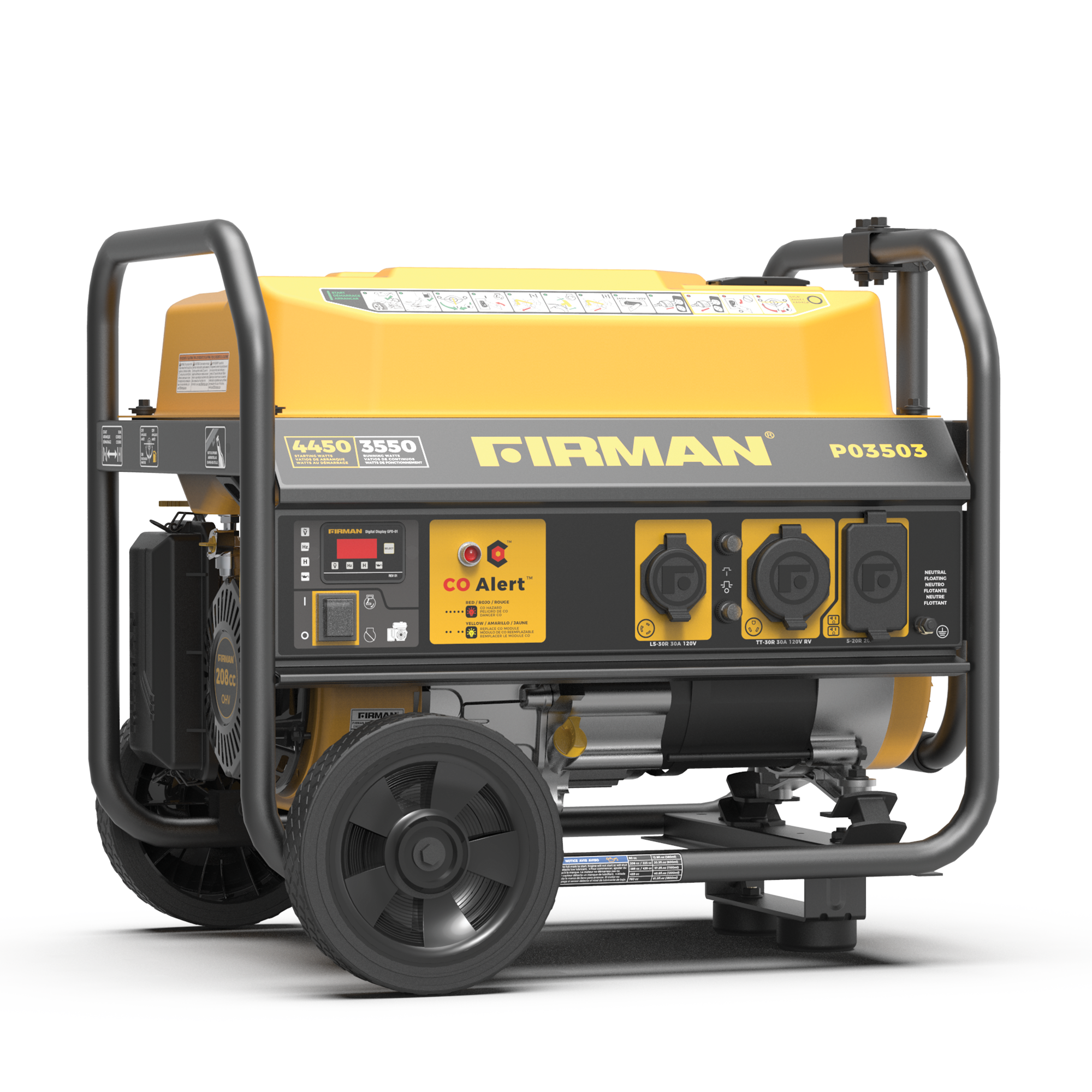 4450W Portable Gas Generator with Recoil Start & CO Alert - 120V Power for Camping, Emergencies & Outdoor Activities