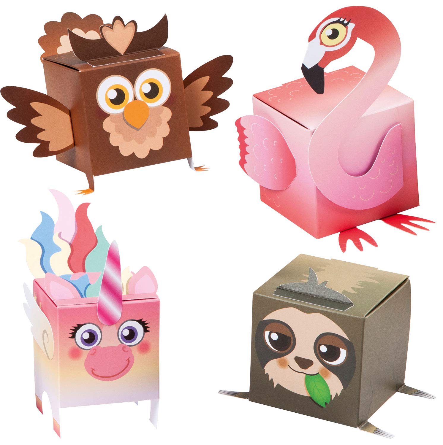 Folia 21902 Fun DIY Animal Boxes Set II - 8 Pre-Cut Multi-Colored Craft Boxes for Kids | Creative Play, Party Favors & Classroom Activities