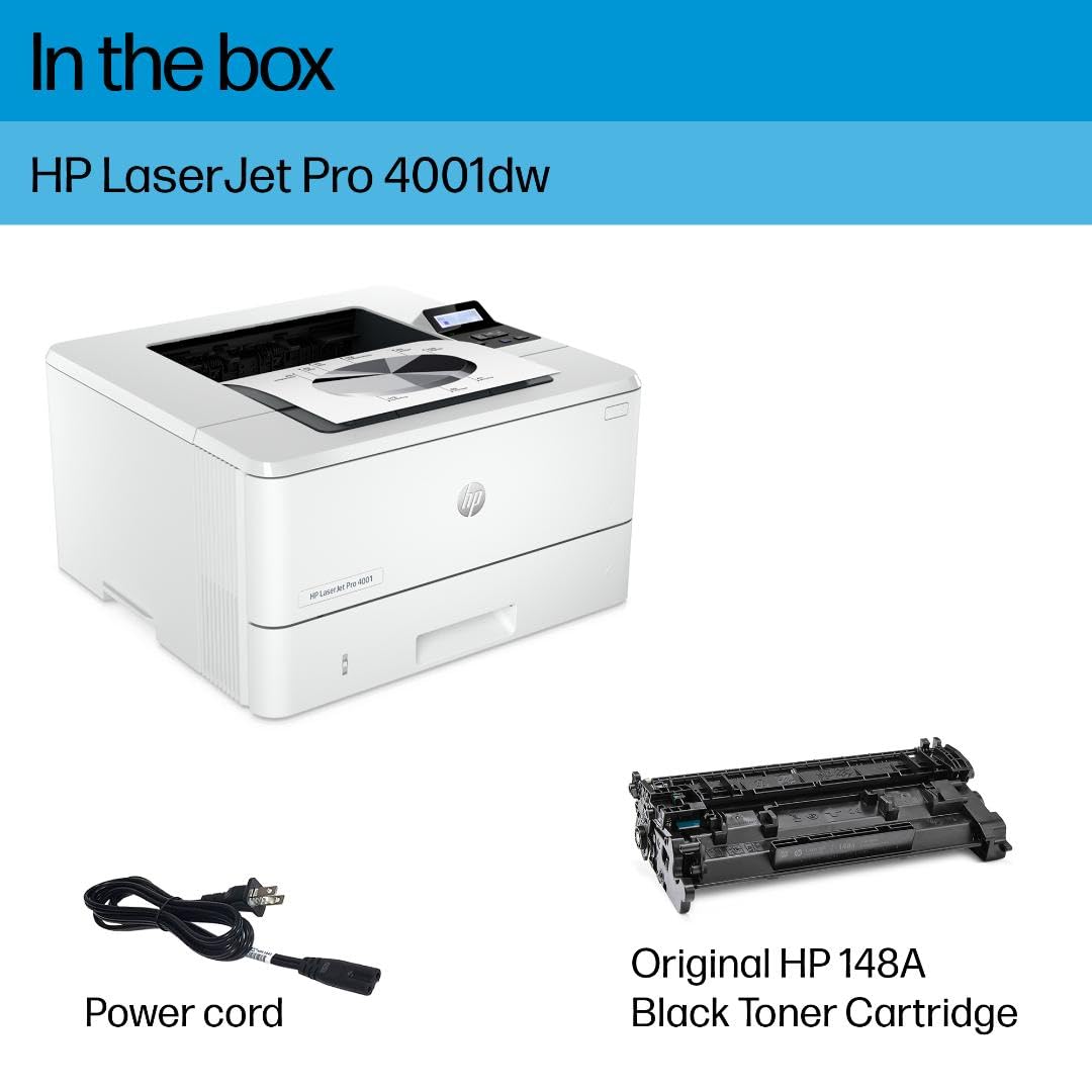 HP LaserJet Pro 4001dw Wireless Monochrome Laser Printer for Office - Fast Printing, Duplex Scanning, Secure Networking (2Z601F) | Ideal for Home Office, Small Business & Remote Work