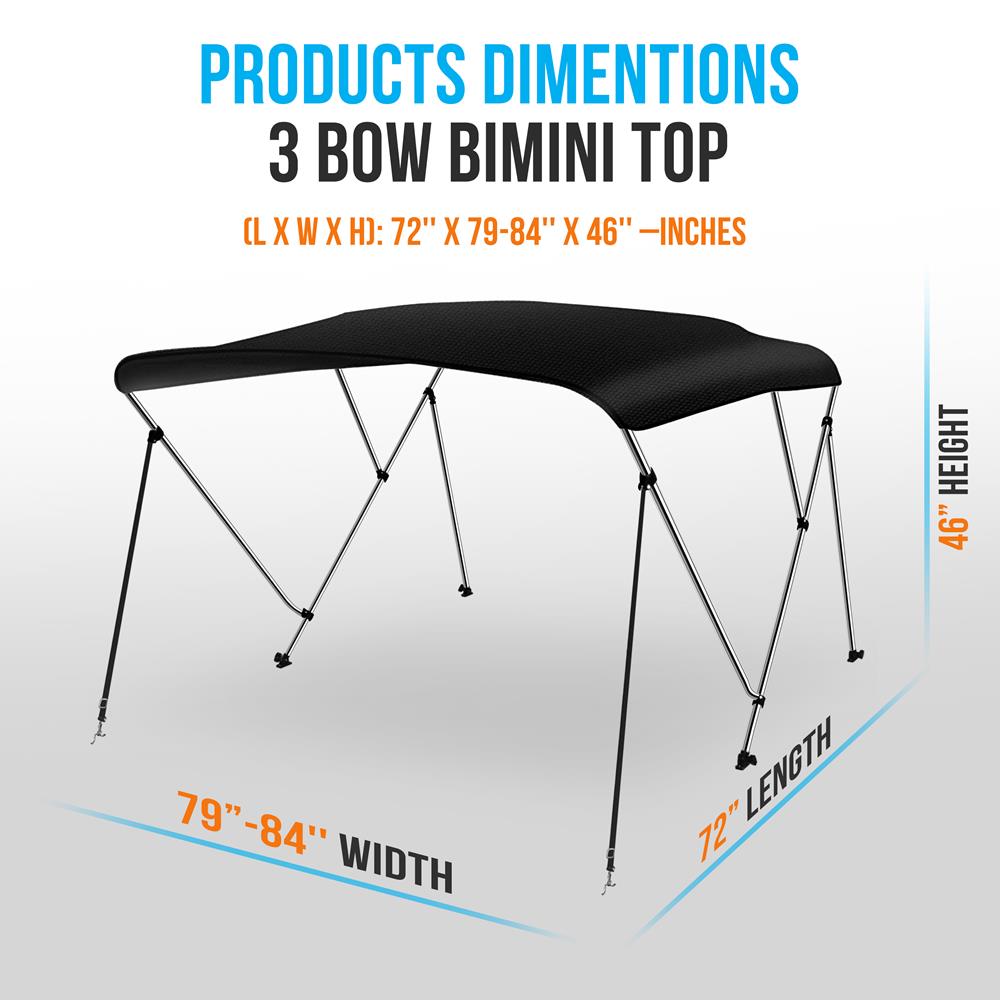 3 Bow Bimini Top for Boats - Universal Fit Sun Shade Canopy for Pontoon, Fishing & Deck Boats - UV Protection & Quick Release Installation - Perfect for Outdoor Water Activities & Relaxing on the Lake