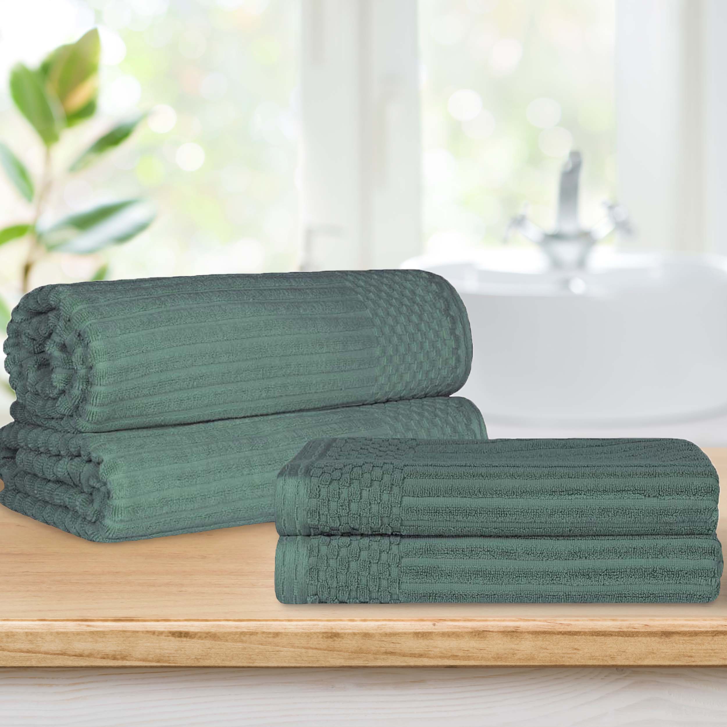 Premium Soho Ribbed Textured Cotton Bath Towel Set - Ultra Absorbent & Quick Dry - Luxury Spa & Bathroom Towels for Hotel, Home, Gym Use