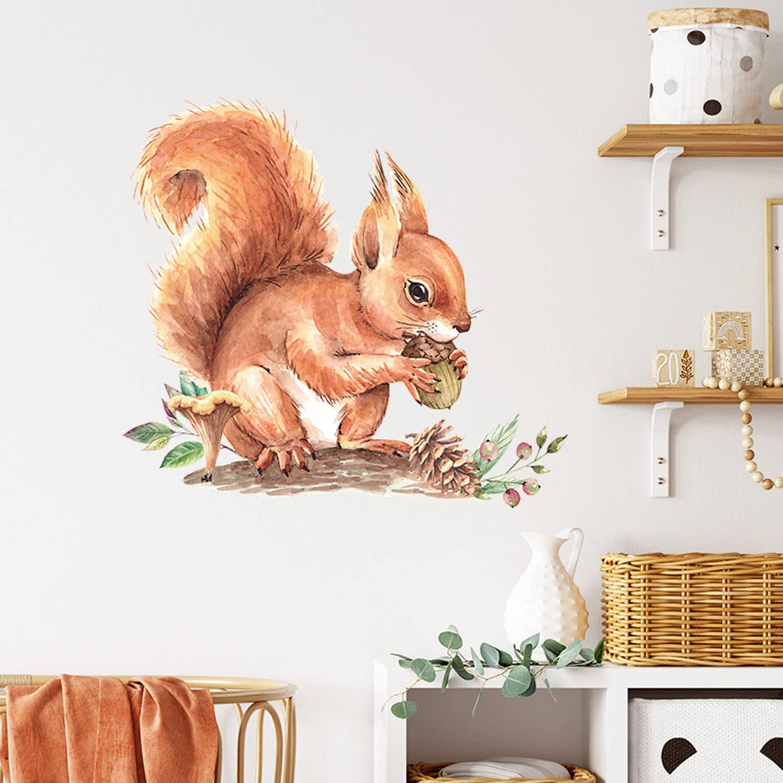 Boddenly Kids Room Wall Stickers - Adorable Squirrel & Pinecone Nursery Decor, Self-Adhesive Wall Decals for Children's Bedroom, Kindergarten & Home (One Size) - Perfect for Nursery Themes, Playroom Accents & DIY Room Makeovers