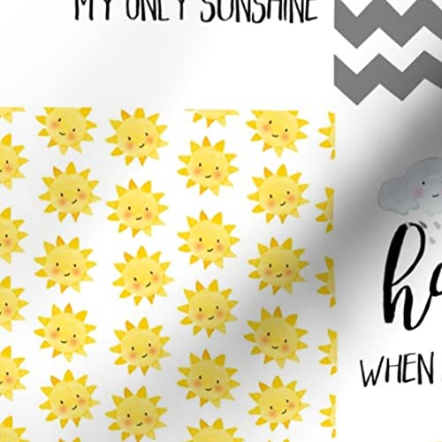 Sunshine Wholecloth Cheater Quilt Topper Fabric - Gray White Yellow Clouds & Sun Printed Minky Fabric by The Yard for Sewing Baby Blankets, Quilt Backing & Plush Projects - Soft & Cozy DIY Craft Material for Nursery Decor & Gift Making