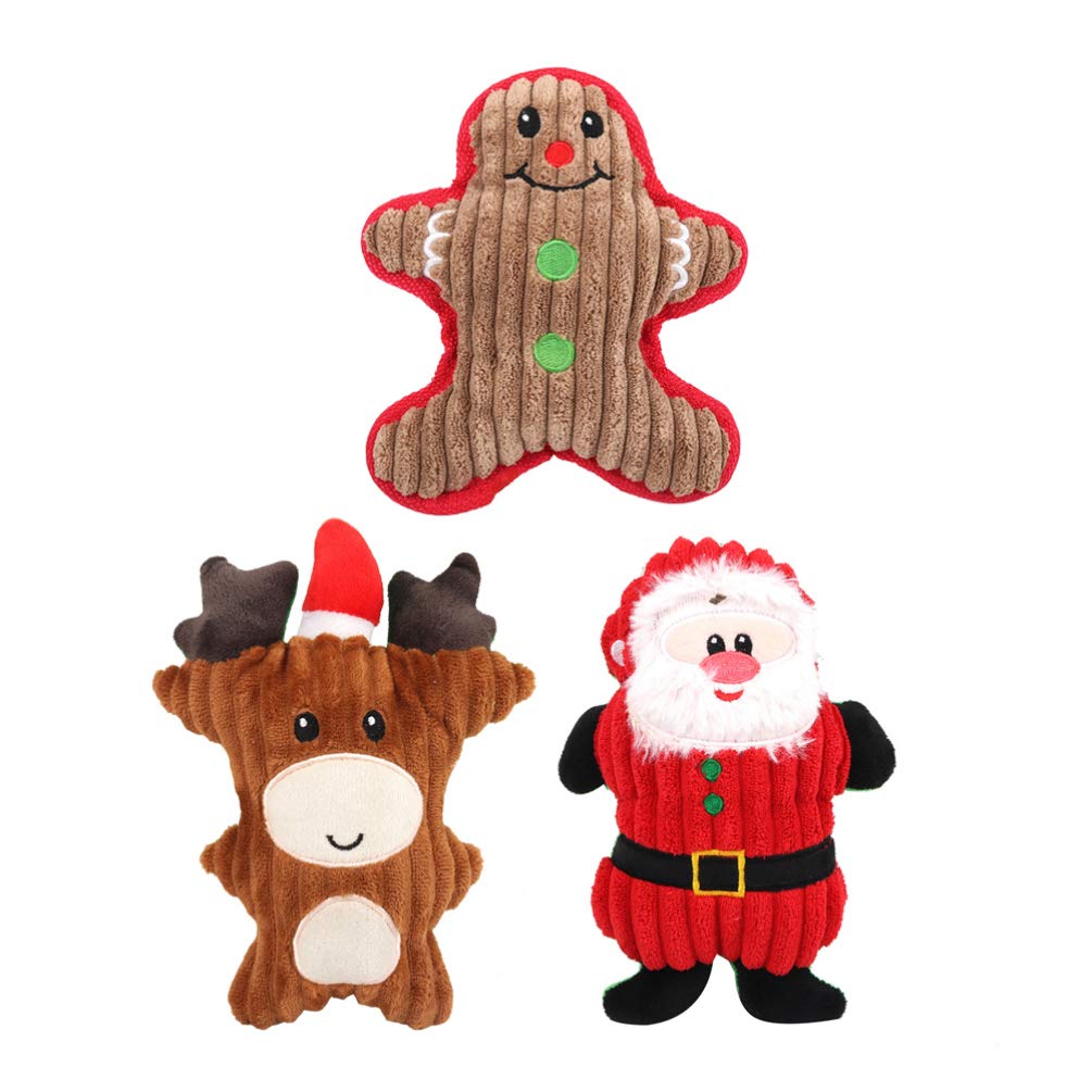 POPETPOP 3-Piece Santa-Themed Plush Chew Toys for Small Dogs - Durable Christmas Holiday Pet Toys with Sock Filler (Red) - Perfect for Teething Puppies & Holiday Gift Giving