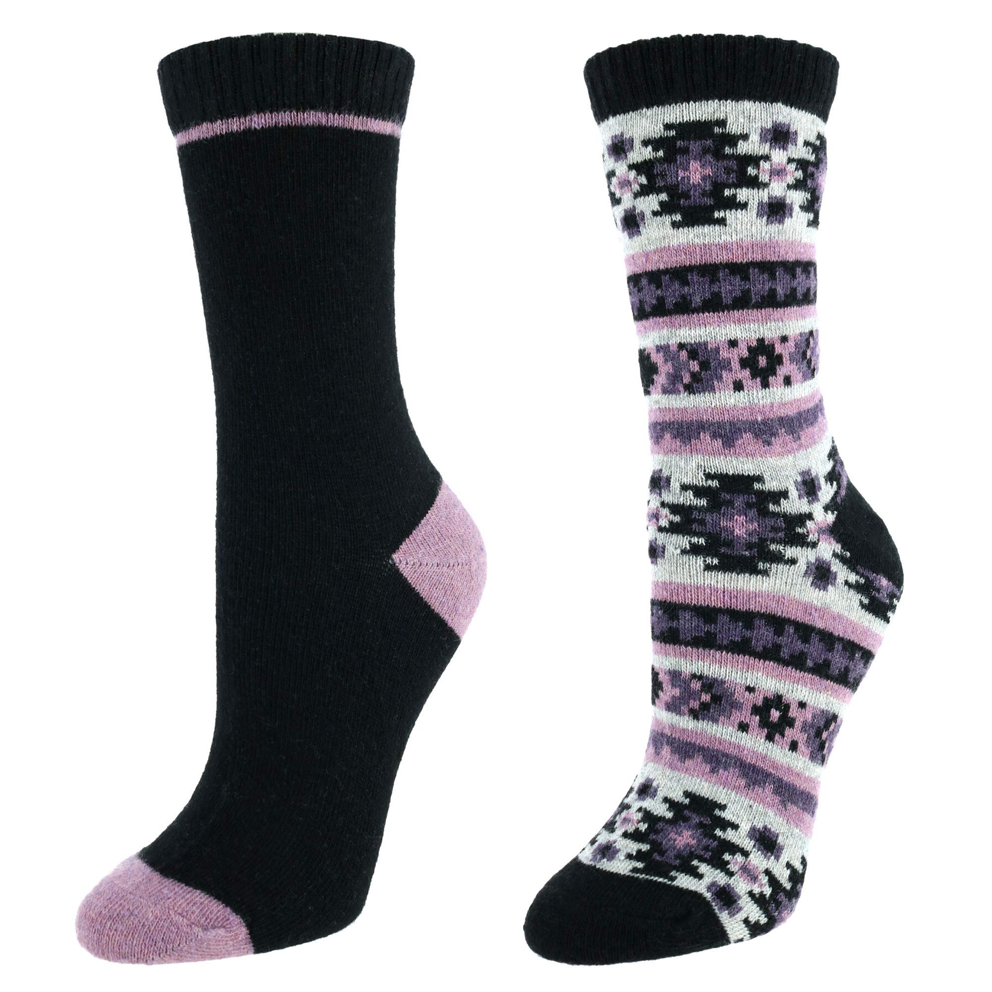CTM® Women's Fairisle Knit Crew Socks - 2 Pack Warm Winter Socks for Women, Non-Slip Cozy Socks for Boots, Hiking & Casual Wear