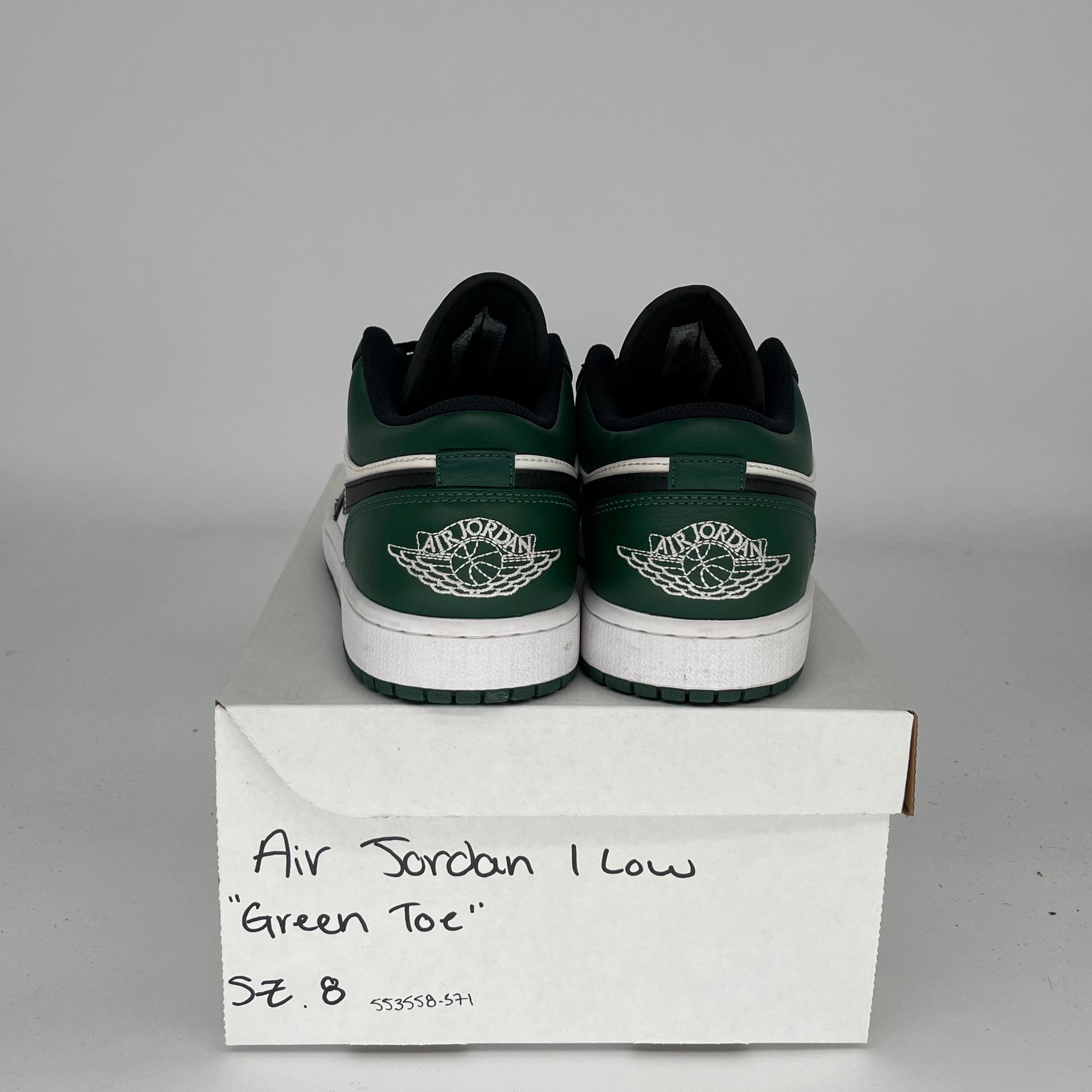 AIR JORDAN 1 LOW Green Toe Men's Basketball Shoes Size 8 - Style 553558-371 | Retro Sneakers for Casual Wear & Street Fashion