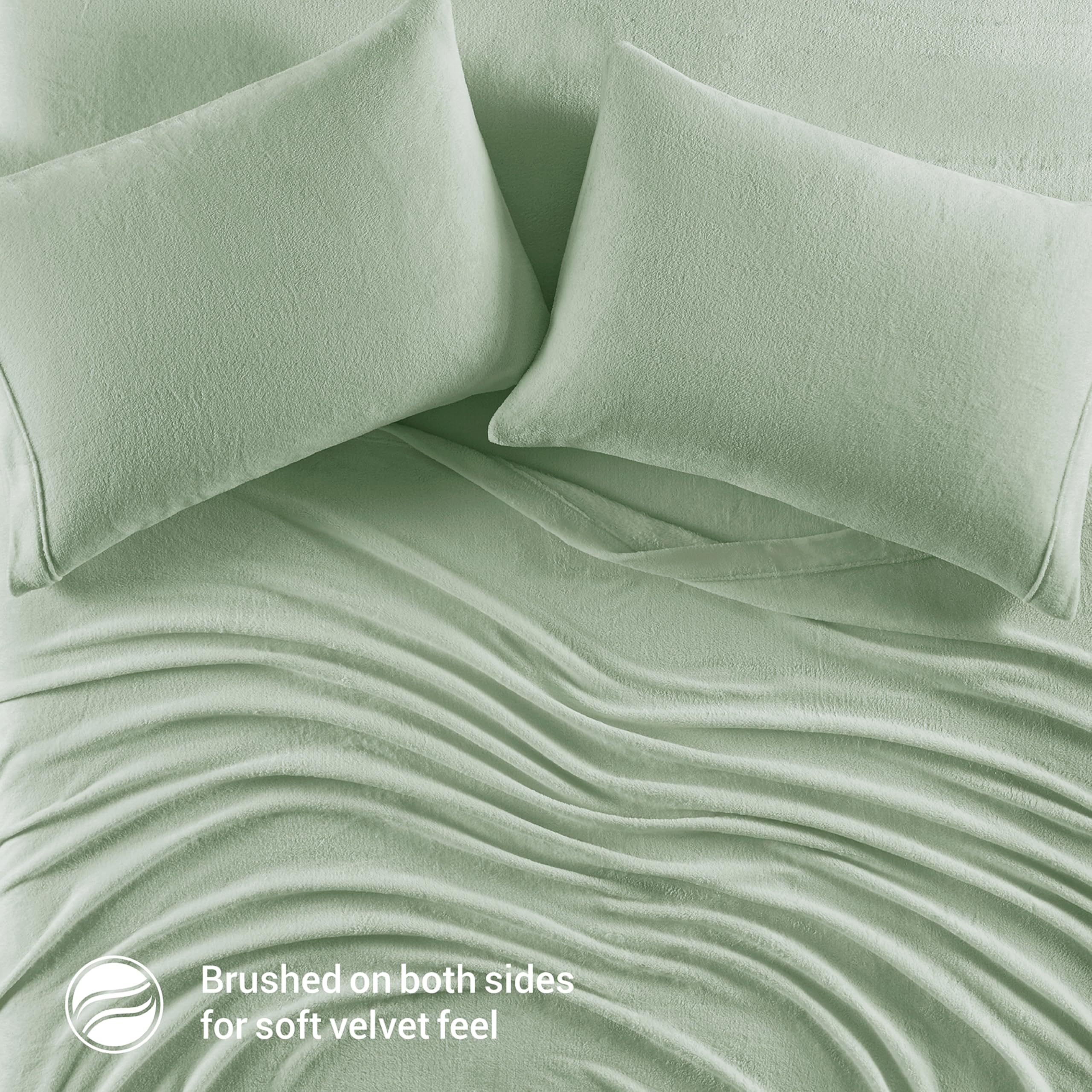 True North by Sleep Philosophy 4-Piece Queen Sheet Set - Soft & Warm Plush Bedding, Solid Green, Fits 16