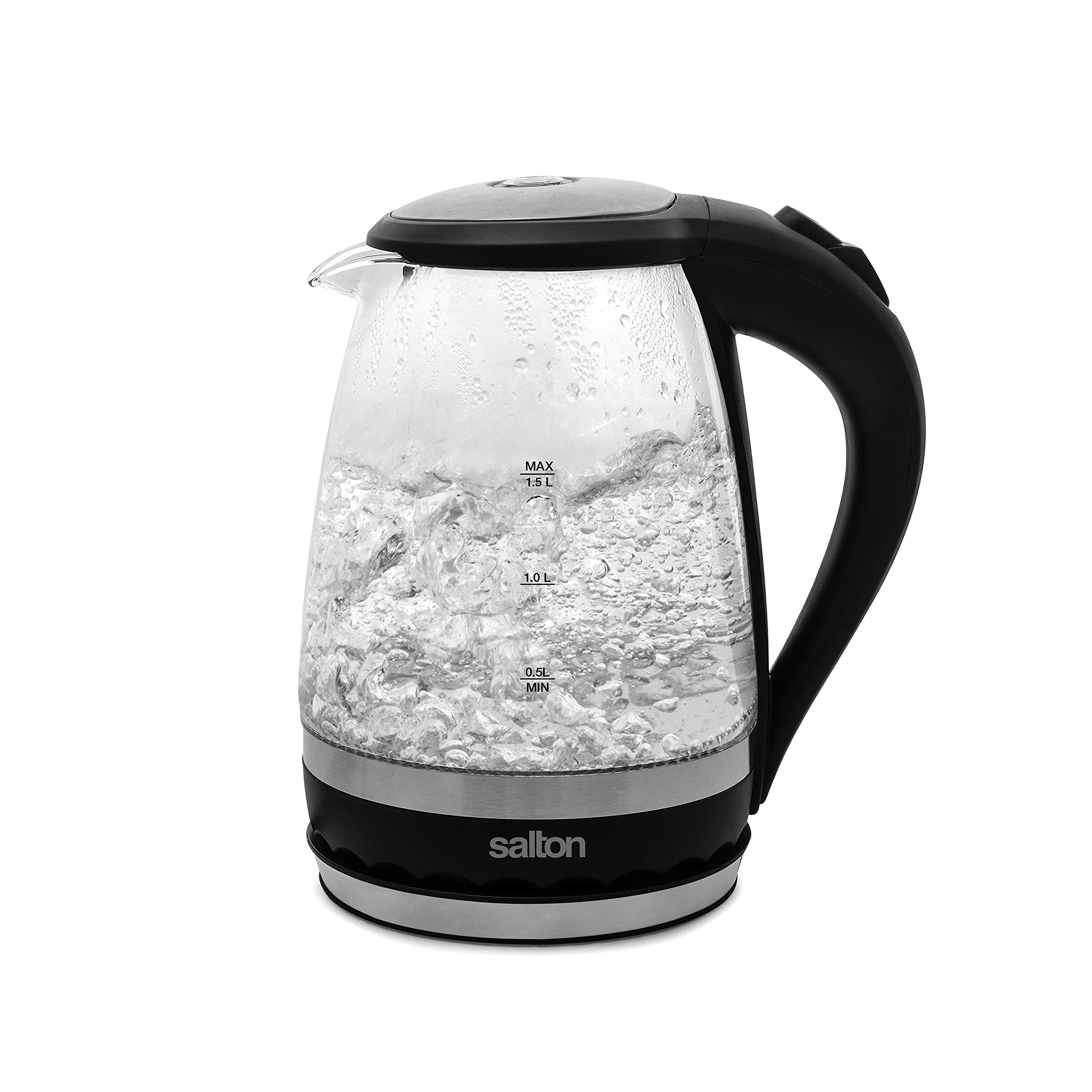 Salton GK1831 Cordless Electric Glass Kettle - 1.5L/Quart Water Boiler & Tea Heater with Auto Shut-Off, Boil-Dry Protection & Soft Blue LED Light - 1100W Fast Heating for Coffee, Tea & Instant Meals - Perfect for Home, Office & Dorm Use