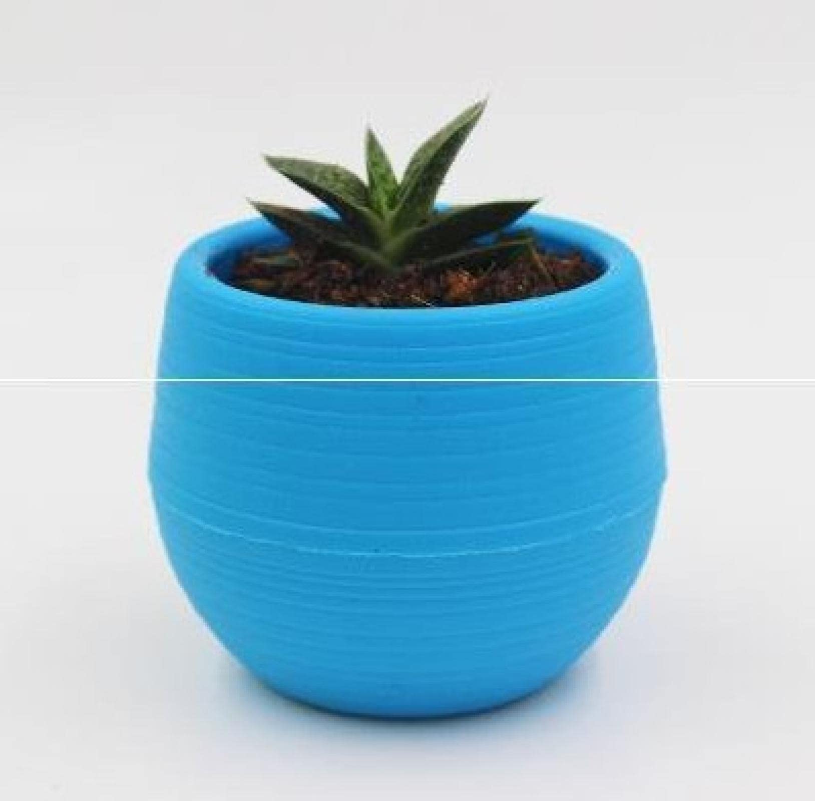 NNAA 7x6.5cm Round Plastic Flower Pot - Cute Indoor Plant Planter for Home, Office & Garden Decor - Perfect for Succulents, Herbs & Small Plants (Blue)