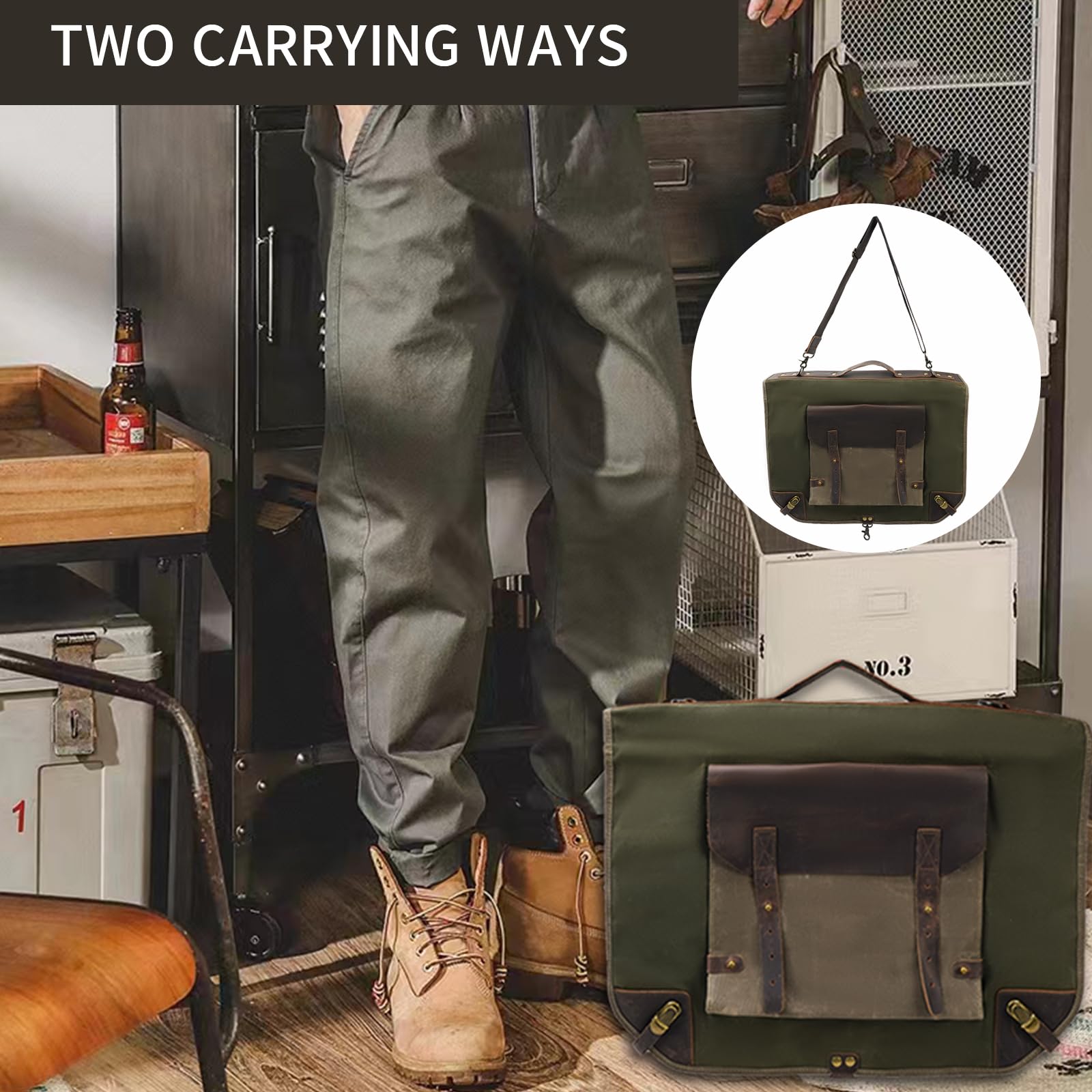 Premium Waxed Canvas & Leather Garment Bag with Adjustable Shoulder Strap - Durable Business Suit Luggage for Travel, Work & Formal Occasions | Ideal for Business Trips, Weddings & Executive Meetings