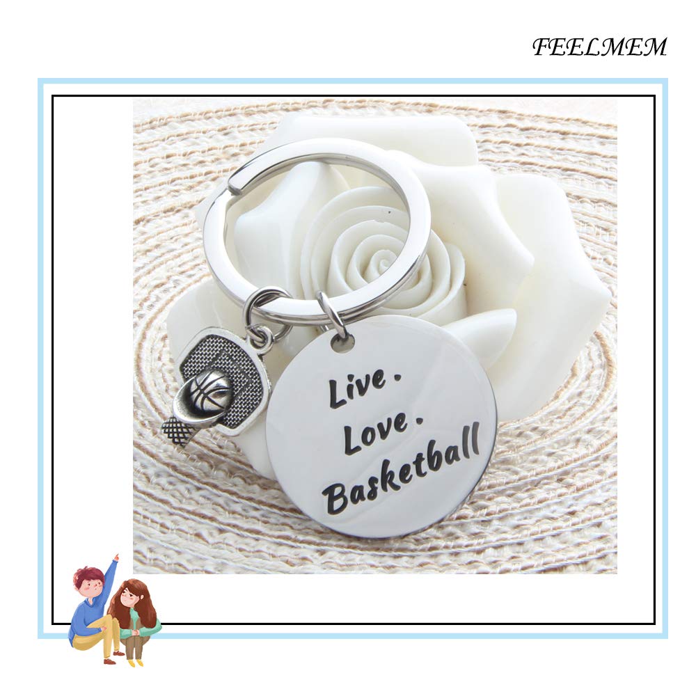 FEELMEM Sports Charms - Basketball Keychain with Hoop Design, Inspirational Live Love Basketball Jewelry, Fitness Keyring Gift for Players & Fans - Perfect for Game Days, Workouts & Basketball Enthusiasts