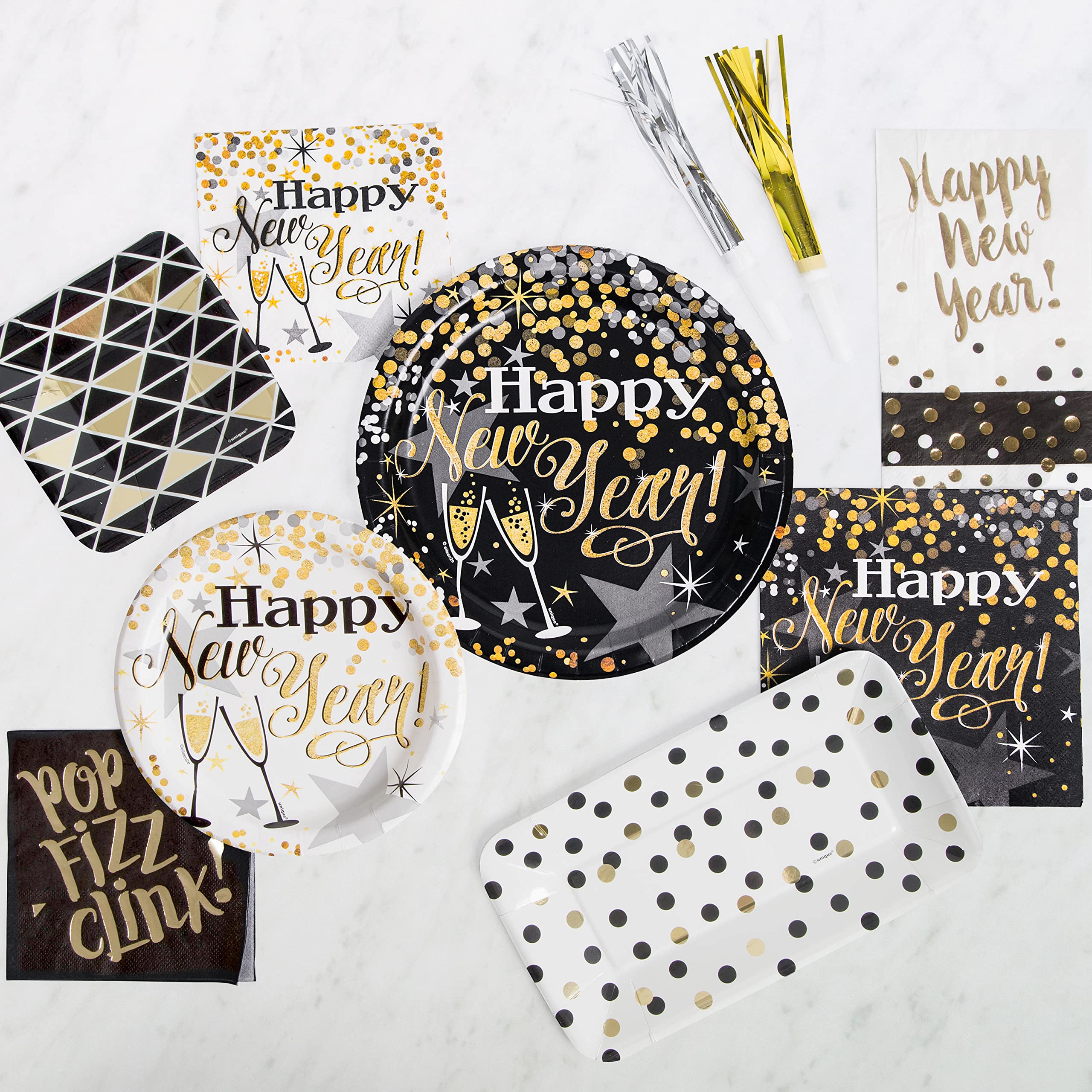 Stylish Foil Geometric Appetizer Plates - Set of 8 - Elegant Party Serving Dishes for Weddings, Cocktail Parties & Holiday Entertaining