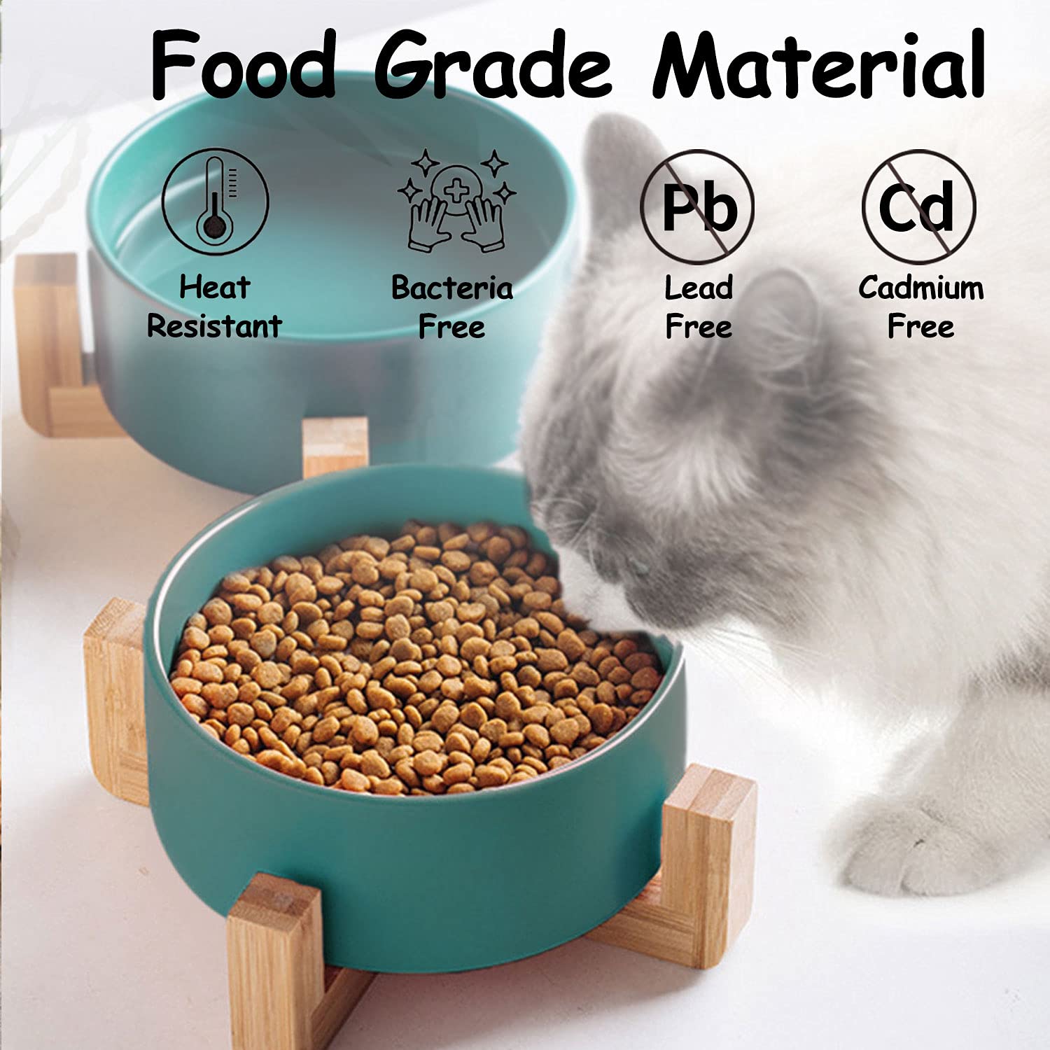 **Petygooing Green Ceramic Elevated Dog Bowl Set with Stand - 13.5oz Small Pet Food & Water Dishes for Cats & Dogs - Non-Slip Dual Bowl Feeder for Puppies & Kittens - Perfect for Home, Travel & Vet Visits**