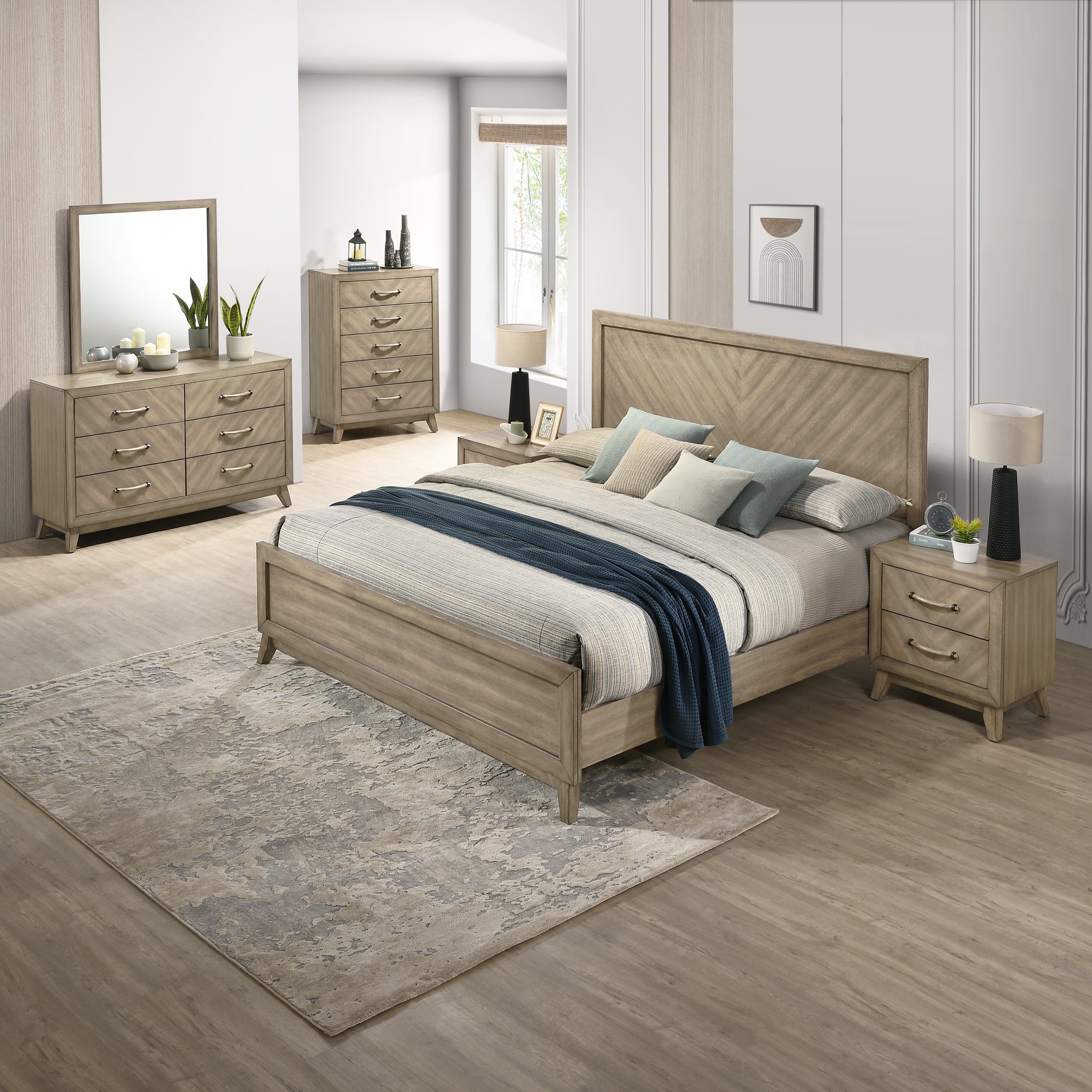 Roundhill Furniture Arena Contemporary Wood Bedroom Set - Queen Size Bed, Nightstand & Dresser in Antique Gray Finish | Modern Farmhouse Bedroom Decor for Master & Guest Rooms