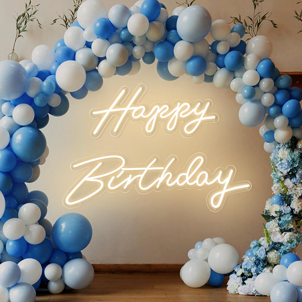 Extra Large Happy Birthday Neon Sign - 66' x 39' LED Party Decor in Warm White | Perfect for Birthday Celebrations, Home Decor & Event Lighting
