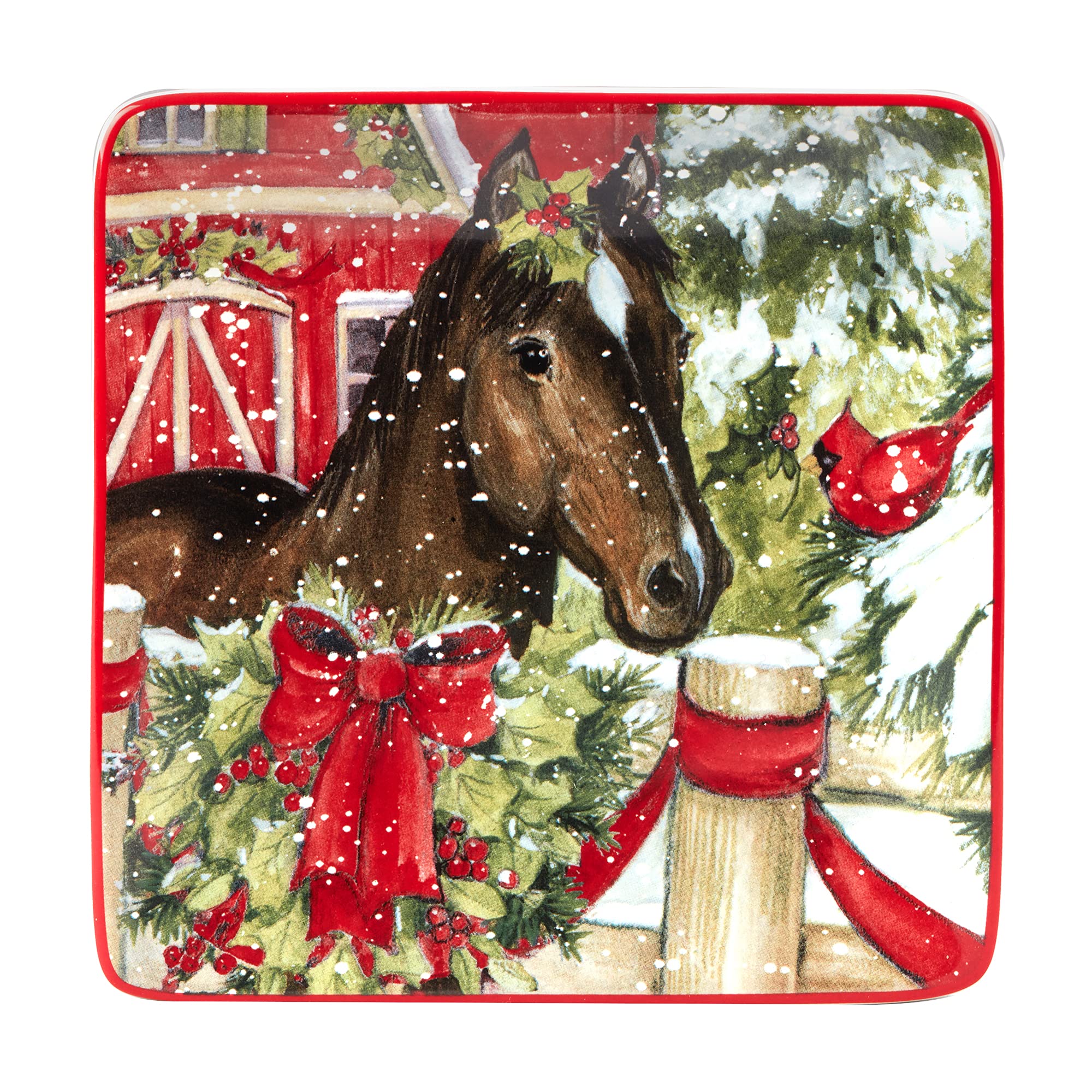 Certified International Homestead Christmas 6-Inch Canape Plates, Set of 4 - Colorful Small Appetizer Dishes for Holiday Parties, Luncheons & Snack Serving - Perfect for Christmas Entertaining, Dinnerware & Dessert Presentation