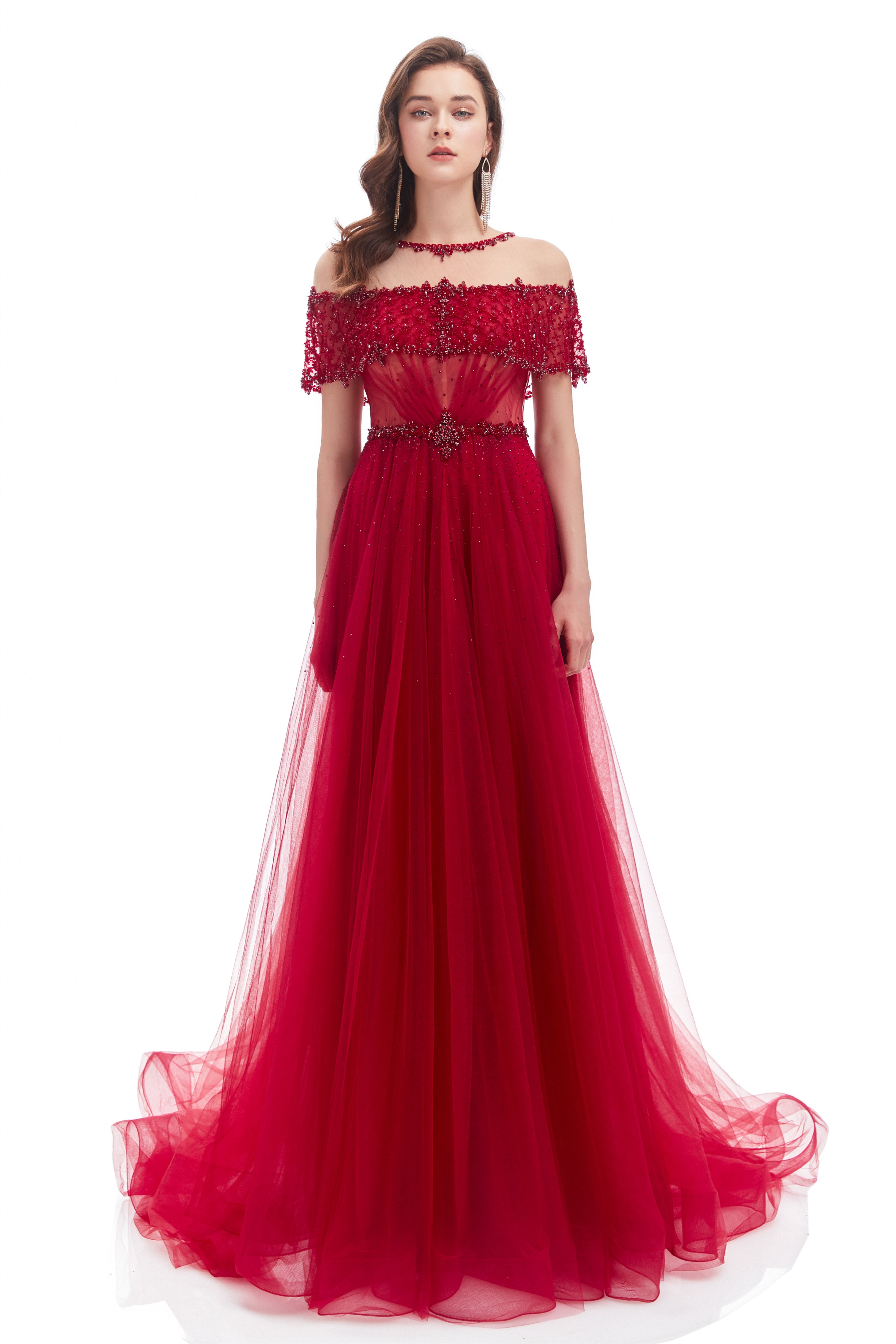 Elegant A-Line Round Sequined Floor-Length Cap Sleeve Open Back Lace Prom Dress for Women - Perfect for Homecoming, Evening Gala & Formal Events