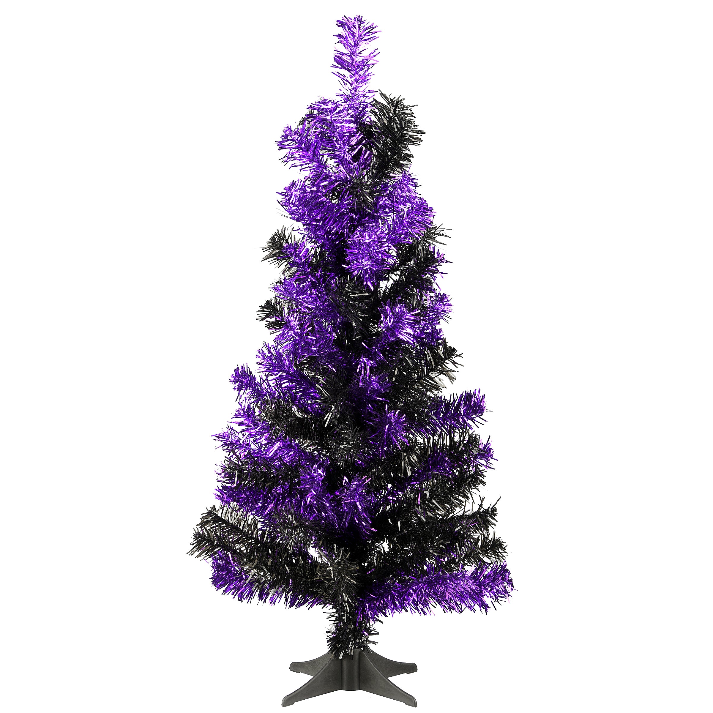 24 Inch Halloween Black and Purple Tinsel Tree - Spooky Holiday Decor for Home, Party & Office Decoration