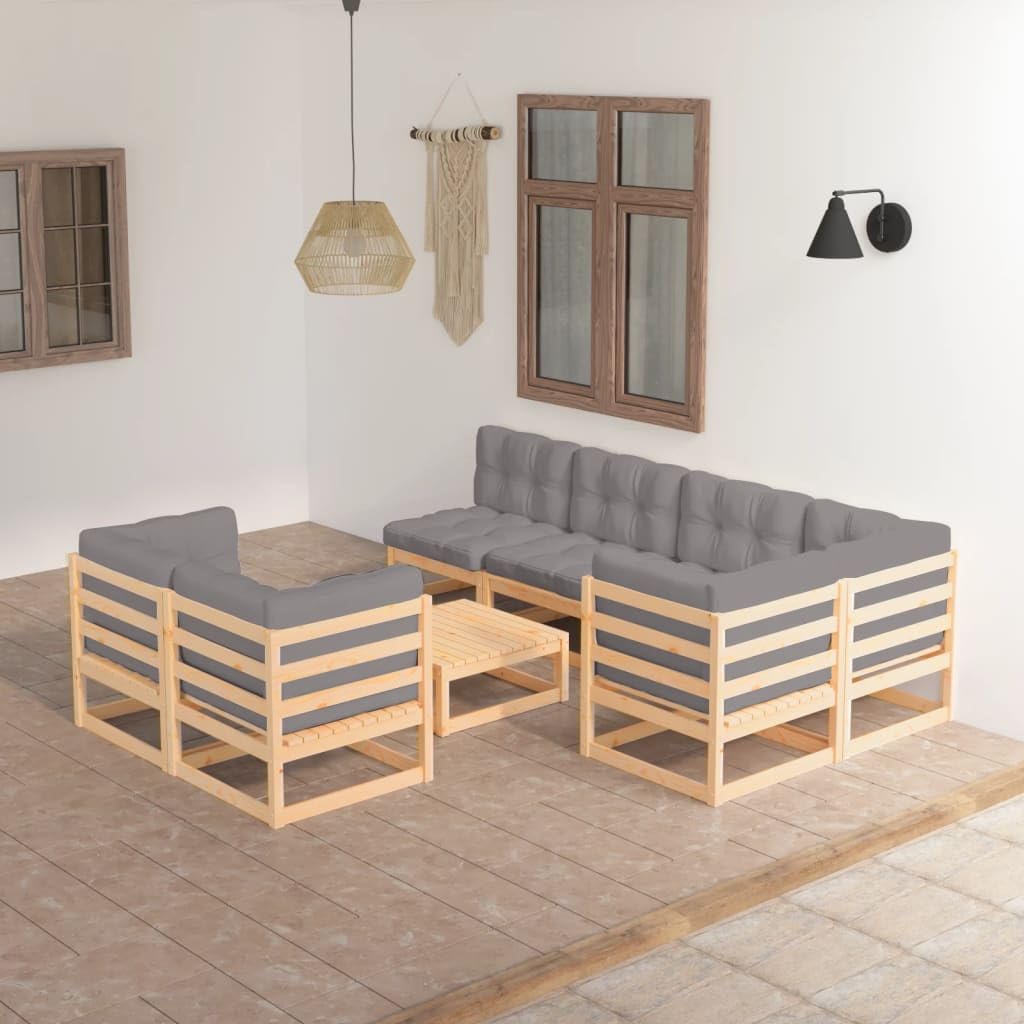 vidaXL 8-Piece Patio Lounge Set - Outdoor Garden Furniture with Sectional Sofa, Cushions & Coffee Table - Retro Style Solid Pine Wood - Perfect for Backyard, Poolside & Patio Relaxation