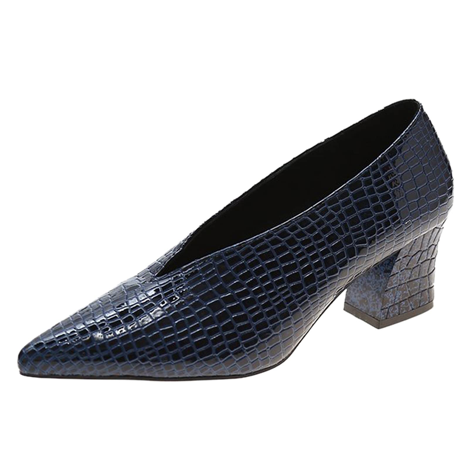 Women's Wooden Sole Heels - Pointed Toe Slip On Pumps with Chunky Heel for Work & Leisure | Comfortable Closed Toe Dress Shoes for Office, Party & Daily Wear