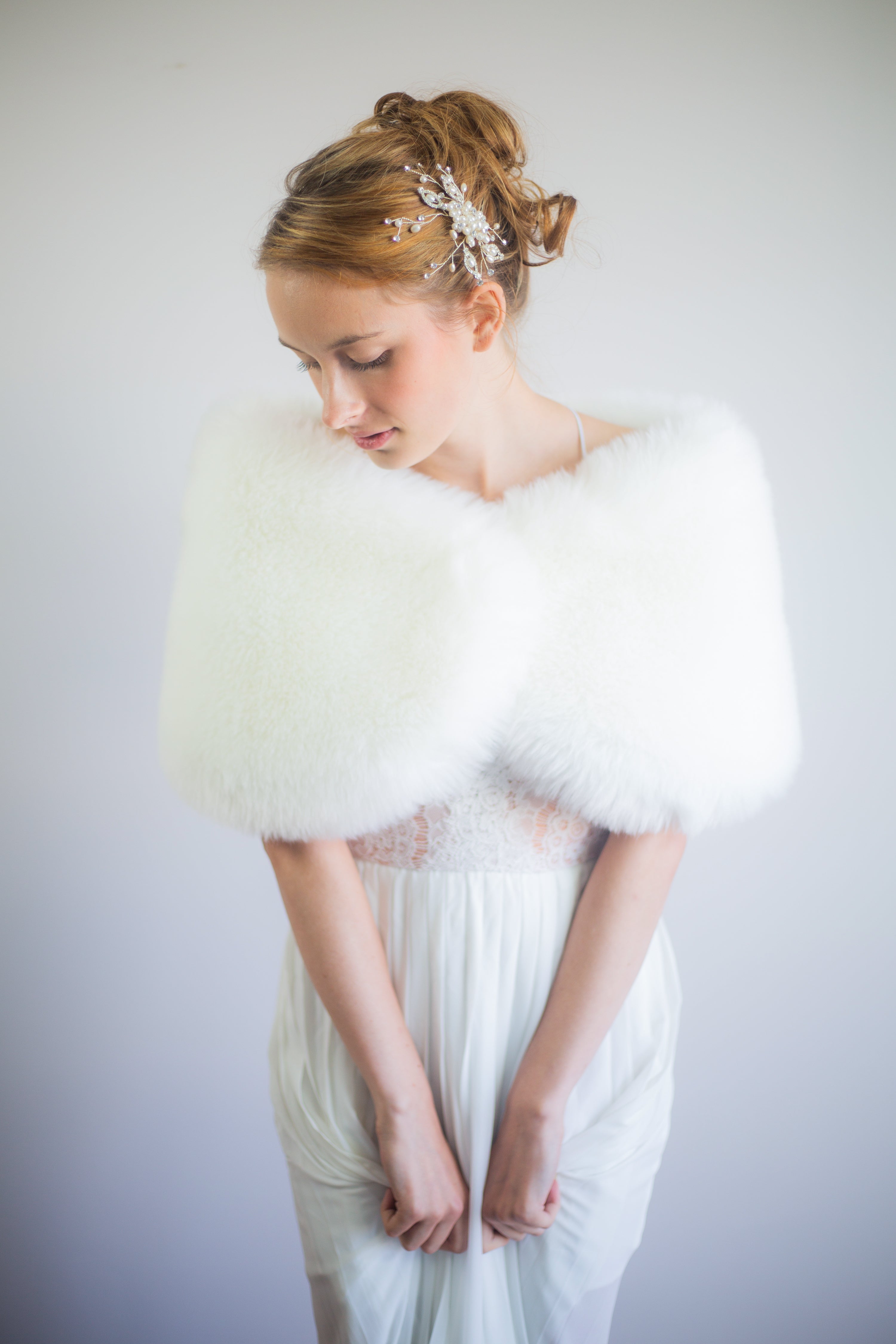 Ivory White Fur Wrap Shawl - Soft & Luxurious Winter Stole for Women (Serena Wht01) | Perfect for Weddings, Parties & Cold Weather Fashion