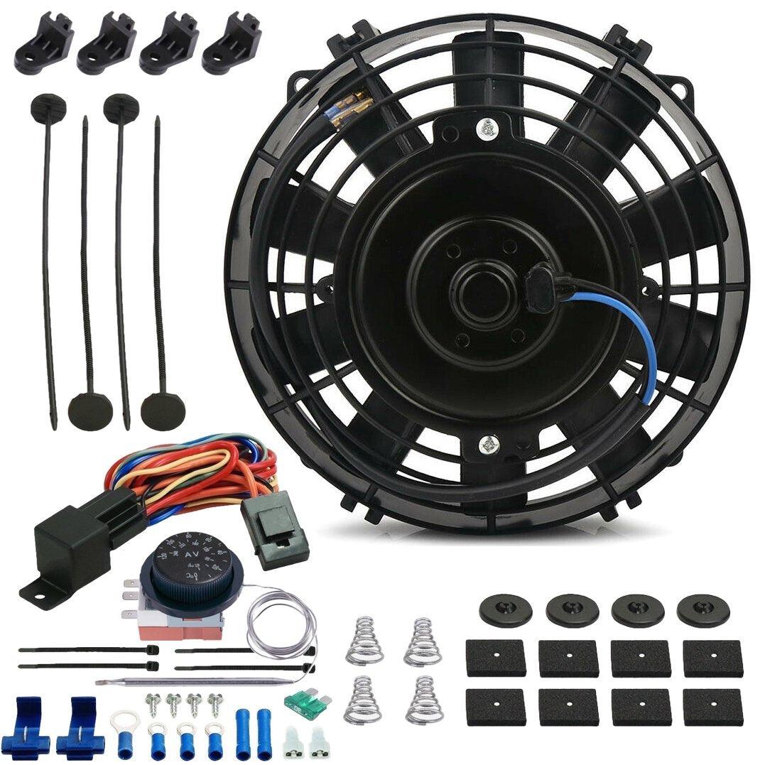 90W 7-8 Inch Electric Cooling Fan with Adjustable Thermostat & Wiring Switch Kit - Perfect for Car Engine Cooling, Radiator, HVAC Systems & Industrial Applications