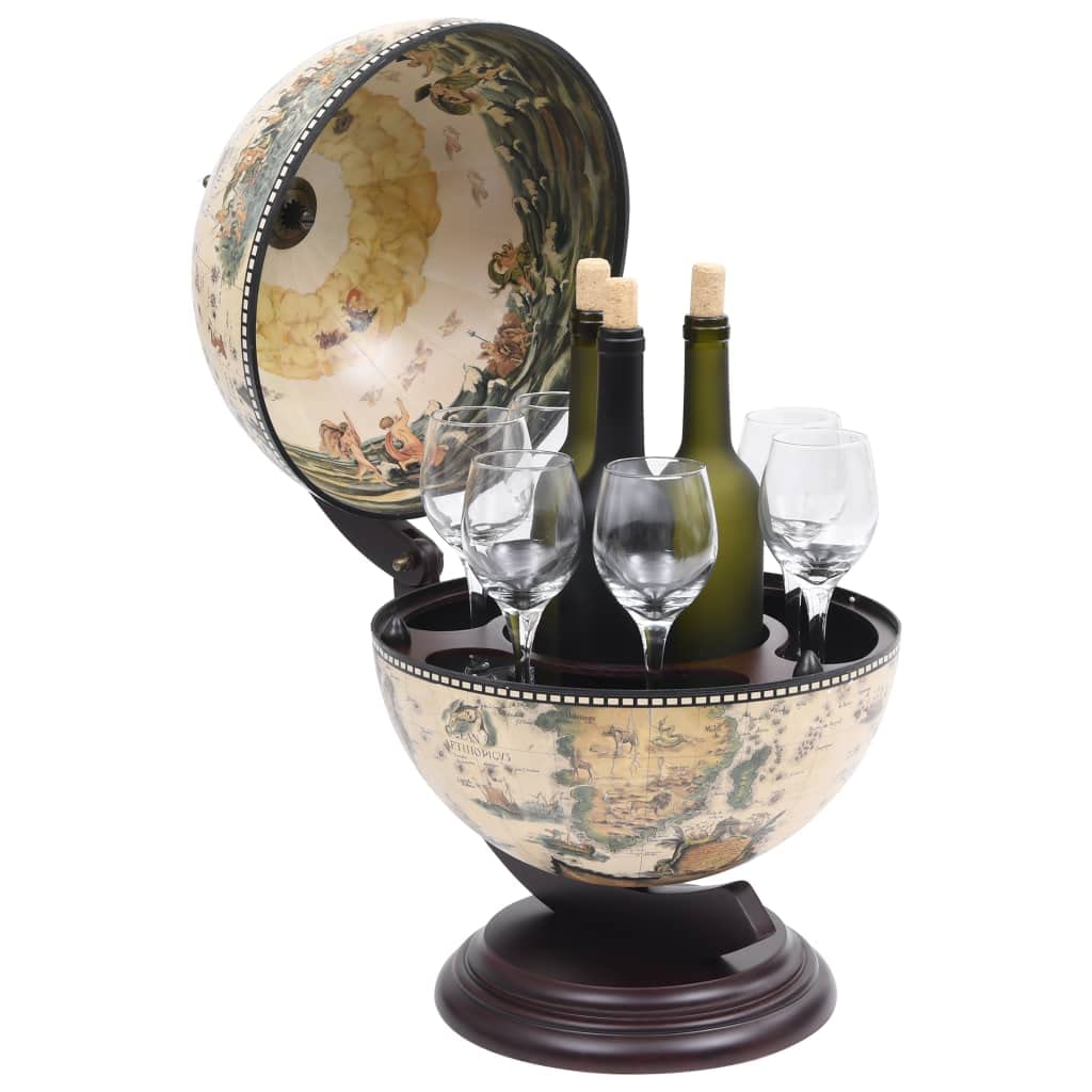 CHARMMA Tabletop Globe Bar Wine Stand - Eucalyptus Wood, White, 4.13KG - Perfect for Home Bars, Wine Cellars & Stylish Kitchen Decor