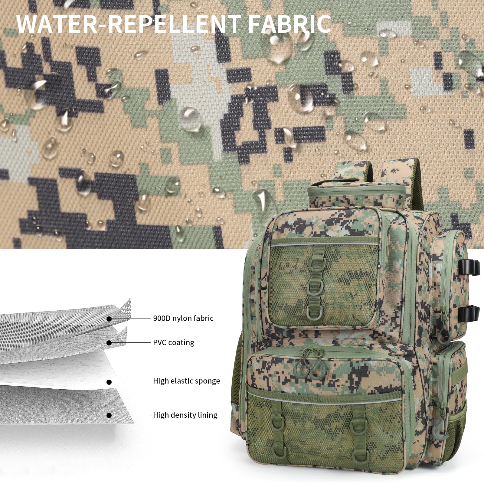 42L Waterproof Fishing Backpack with Rod Holders - Tackle Box Organizer & Storage for Fishing Gear - Perfect for Bass, Trout & Saltwater Fishing Trips