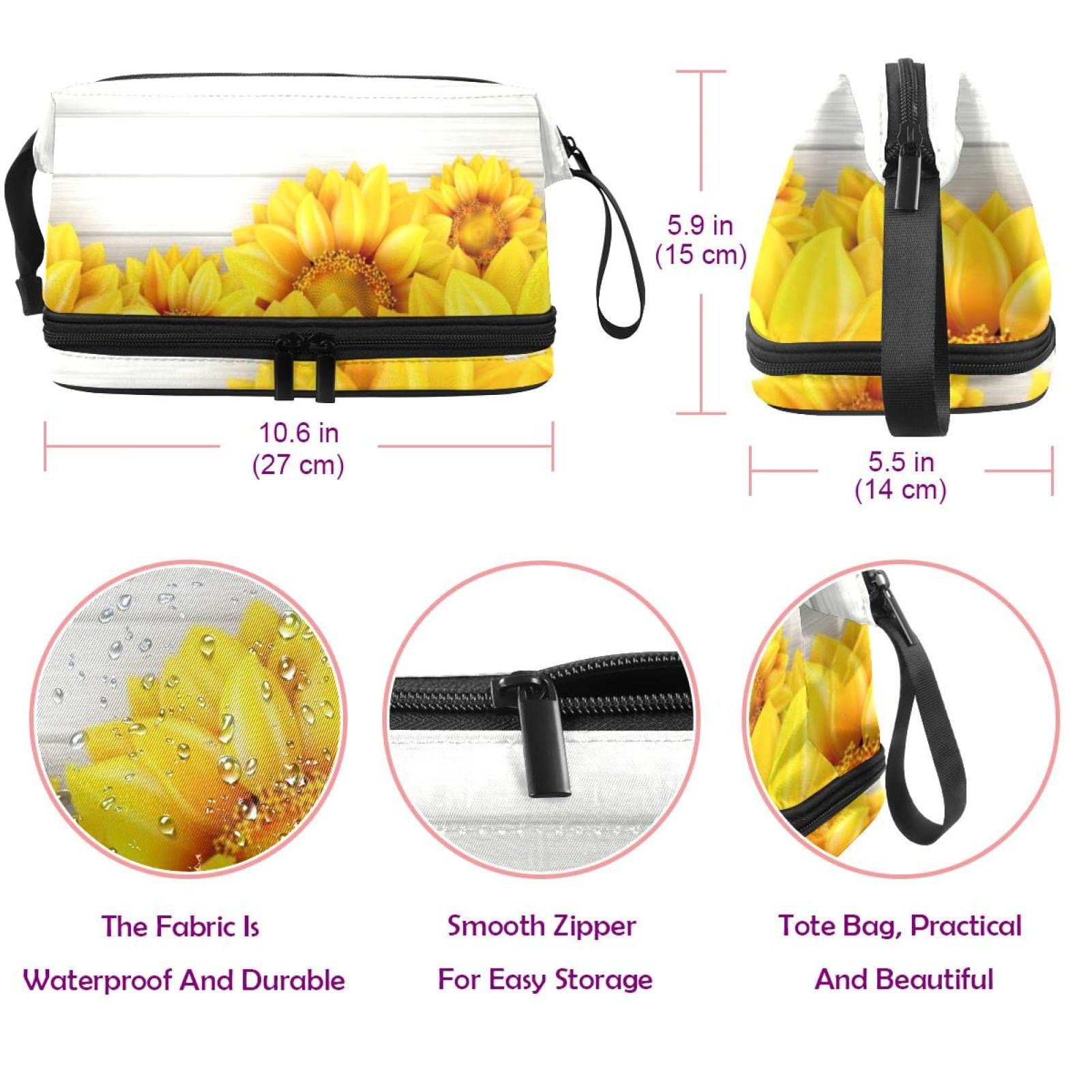 Large Travel Cosmetic Bag for Women - Wood & Sunflower Pattern Makeup Organizer Toiletry Pouch | Perfect for Vacation, Gym, and Daily Essentials Storage