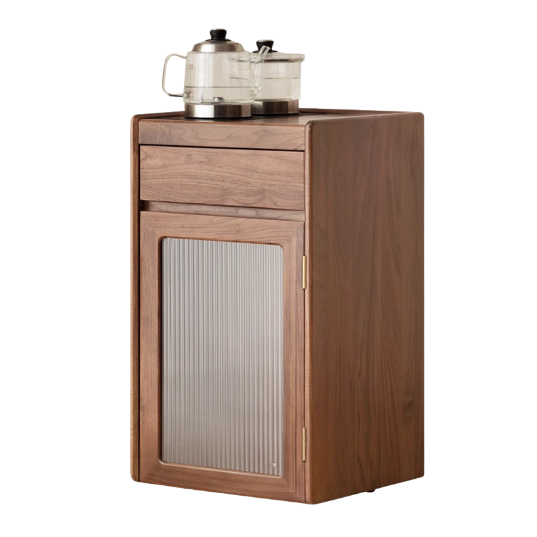 Solid Oak & Black Walnut Tea Cabinet with Kettle Holder - Rustic Wood Side Table for Living Room, Kitchen, or Office Storage
