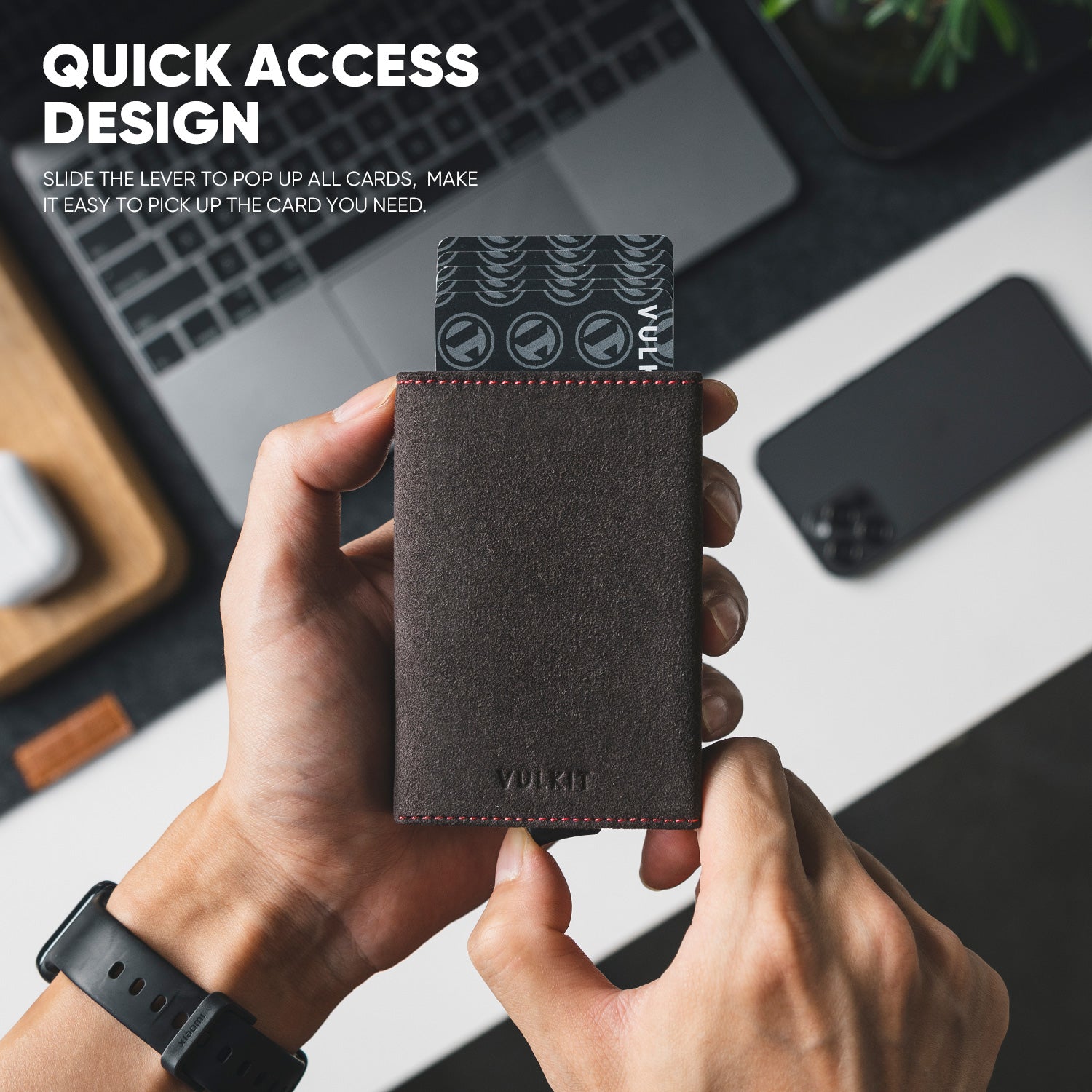 VC203A Genuine Alcantara Leather Tri-Fold Wallet with Back Zipper Slot & Magnetic Closure - Slim RFID Blocking Wallet for Men, Perfect for Travel, Business & Everyday Carry