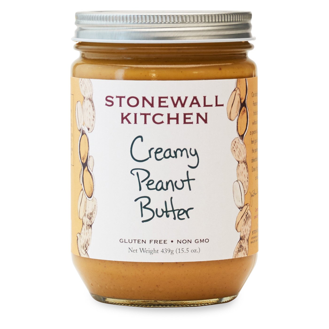 Stonewall Kitchen All Natural Creamy Peanut Butter, 15.5 Ounce (439g) - Gluten Free, No Preservatives - Perfect for Sandwiches, Smoothies & Baking