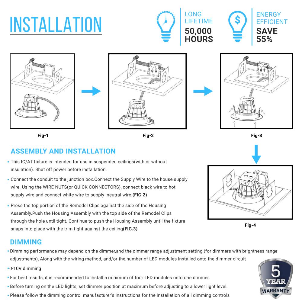 40W 10 Inch Commercial LED Recessed Light Fixture - 3000LM Brightness, 5000K Daylight White, Dimmable with Junction Box, ETL & Energy Star Certified - Perfect for Offices, Retail Stores, and Restaurants