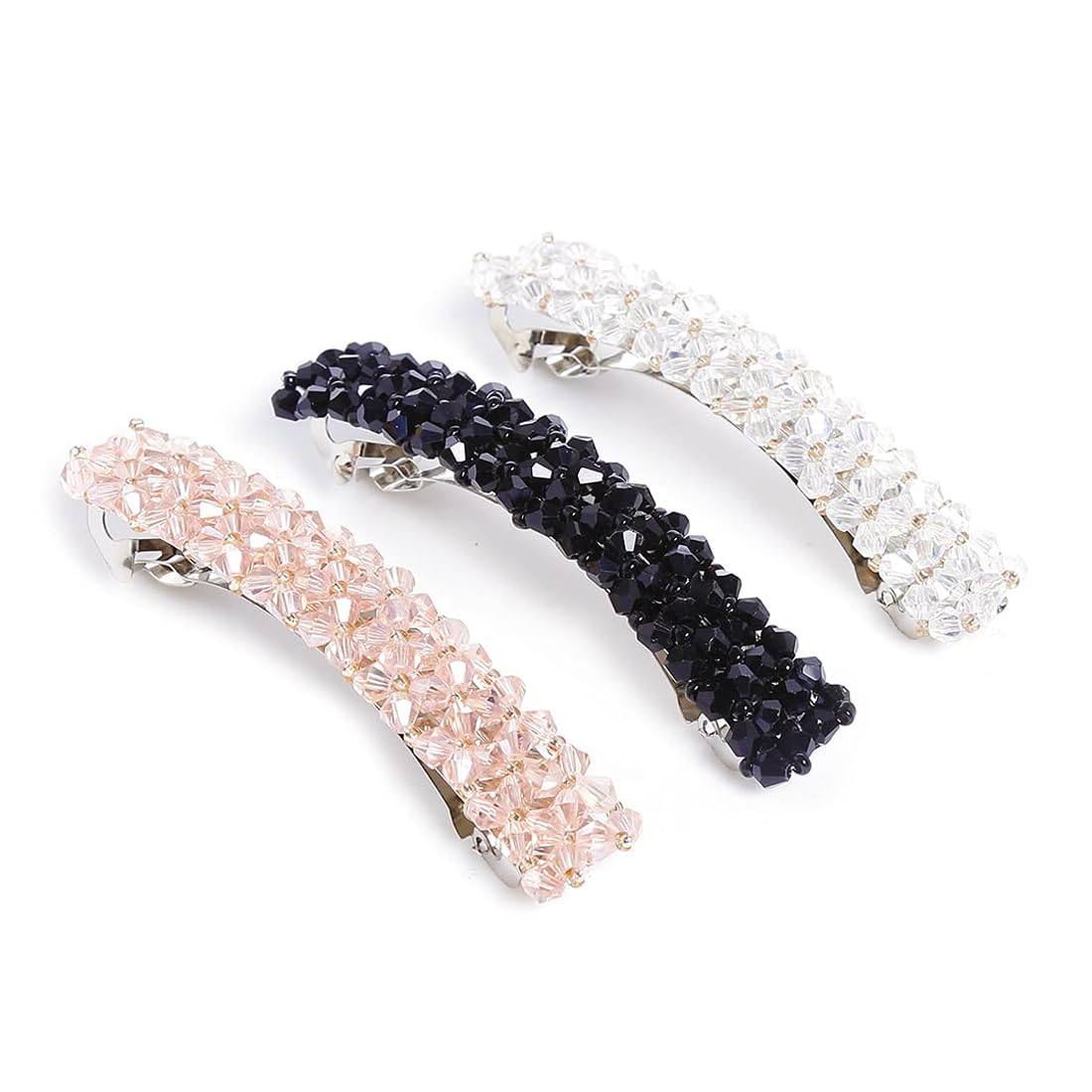 Shining Diva Fashion 3-Piece Crystal Hair Clips Set for Women, Girls & Kids - Elegant French Barrette Hair Accessories for Parties, Weddings & Daily Wear